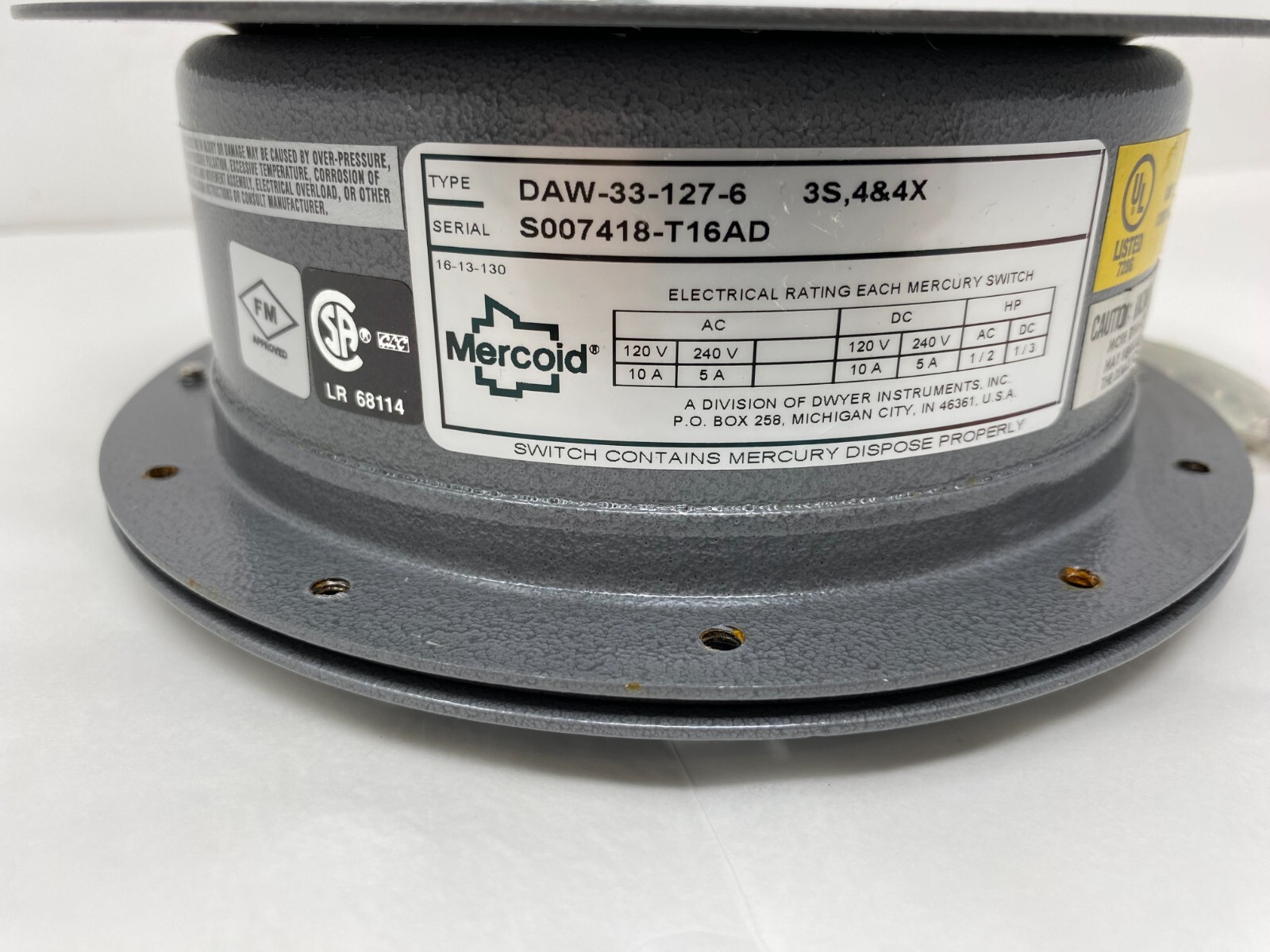 Mercoid Controls DAW-33-127-6 Pressure Control Switch