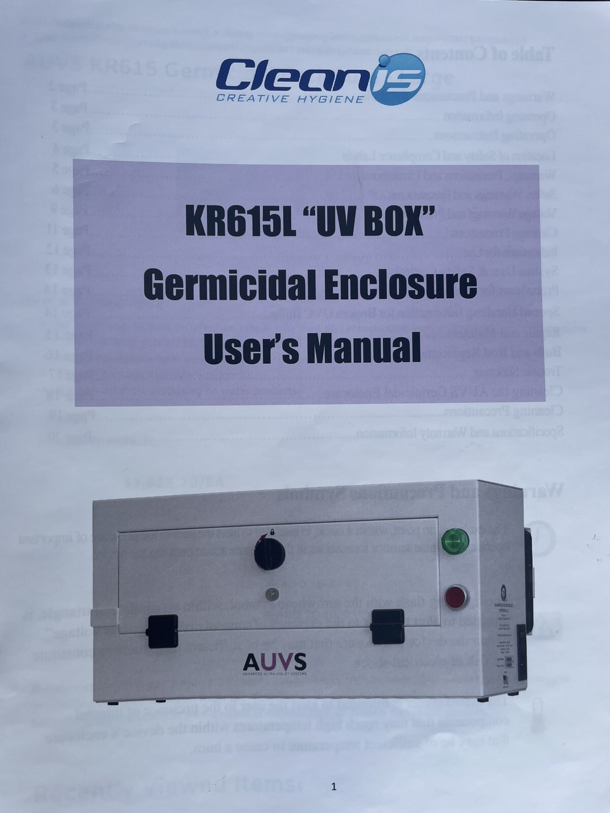 Cleanis KR615L Countertop UV Disinfection Device UV Box Sterilization New in Box