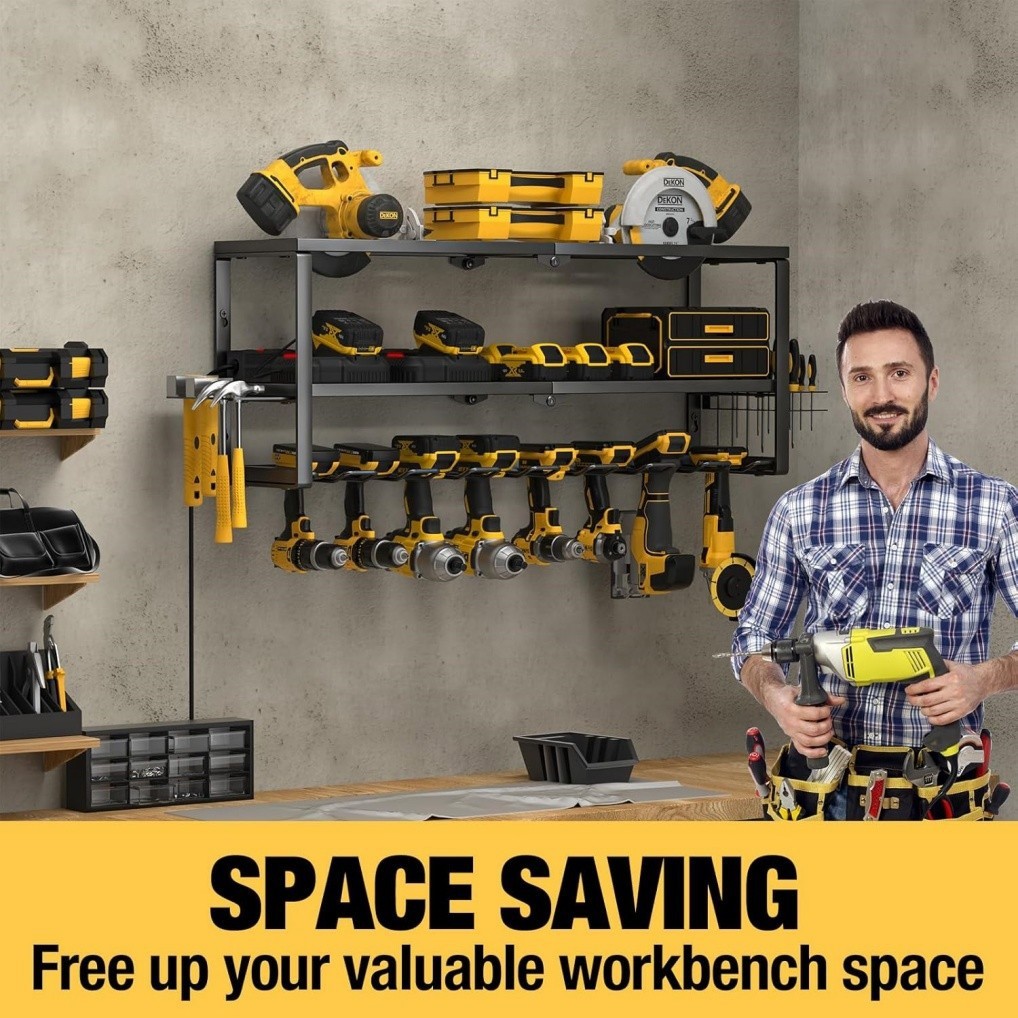 3 Layer Power Tool Organizer Wall Mount Cordless Drill Hanger Storage Rack Shelf