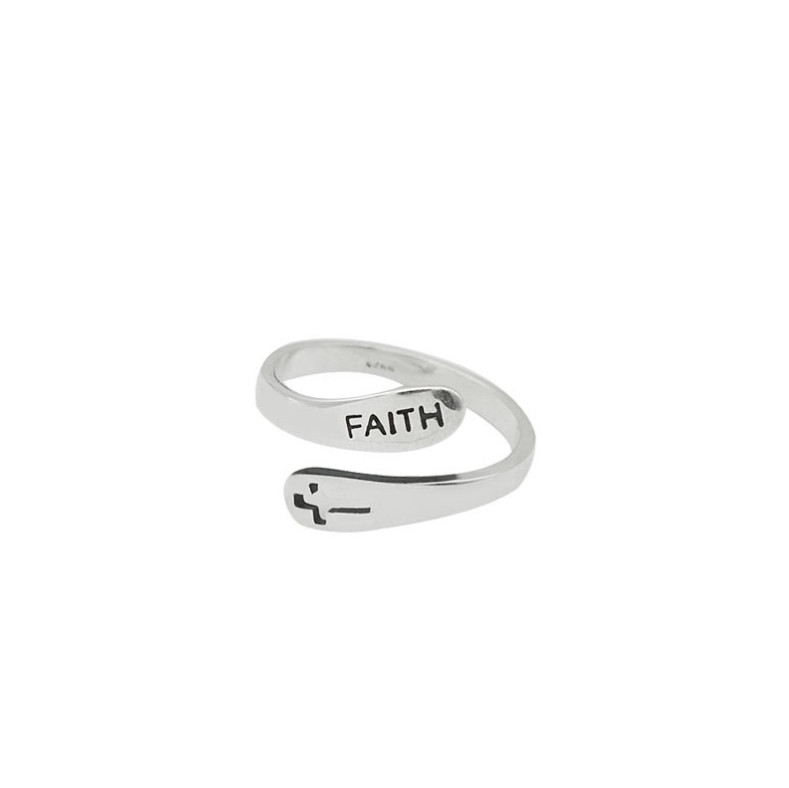 Solid Sterling Silver FAITH Religious Cutout CROSS Ring Open & Adjustable
