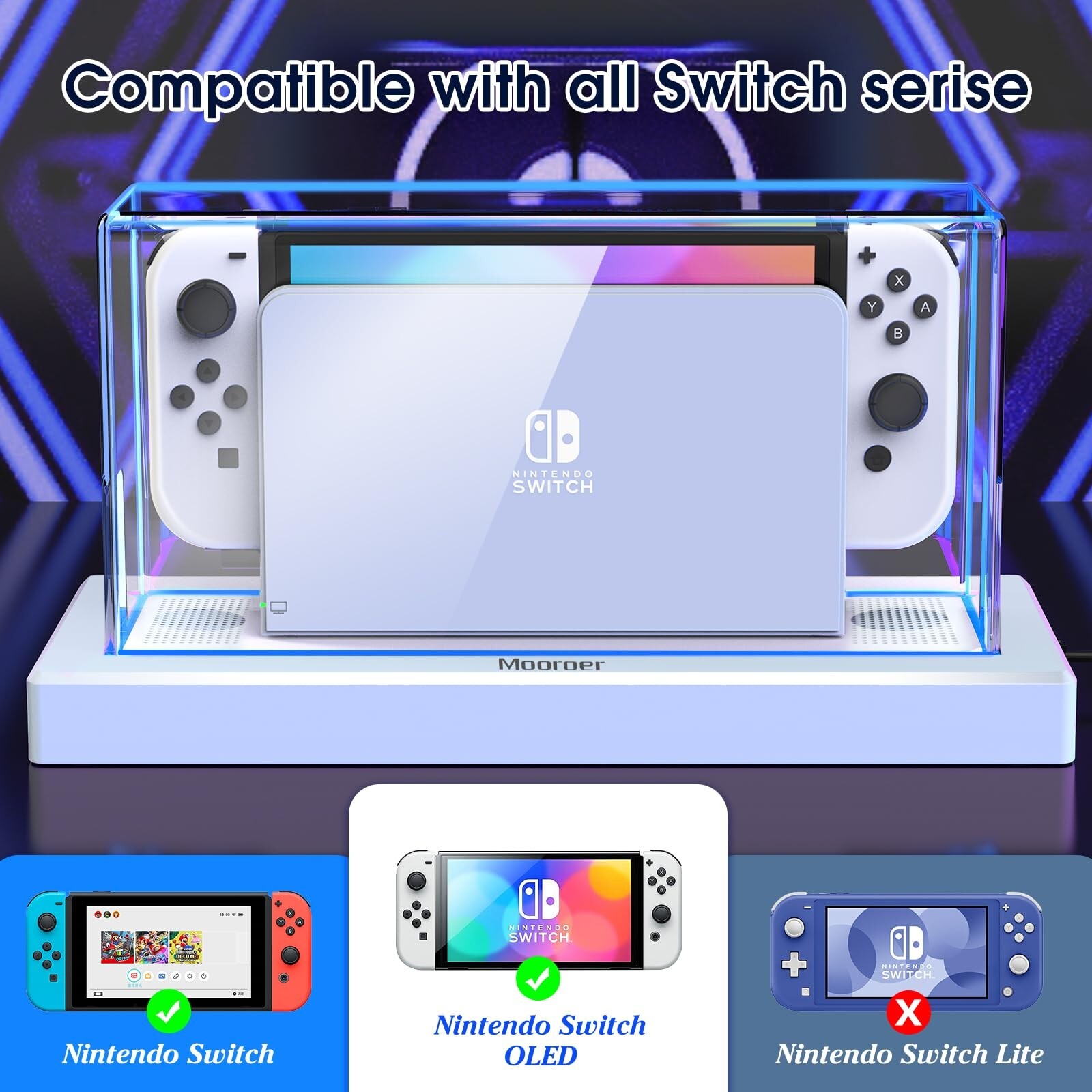 Dust cover with base, transparent Switch protective case, scratch dust resistant