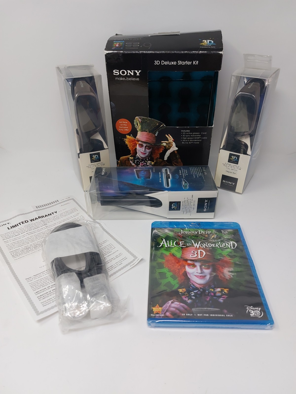 Sony 3D Deluxe Starter Kit w/ Alice in Wonderland Blu-ray 3D Movie New