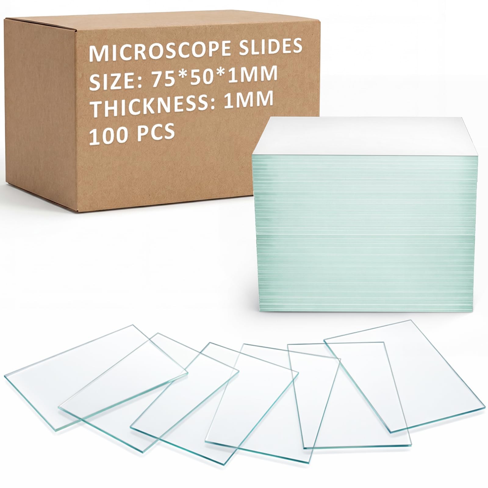 100 Pcs Pre-Cleaned Glass Microscope Slides 75 x 50 mm/3" x 2" High-Transpare...