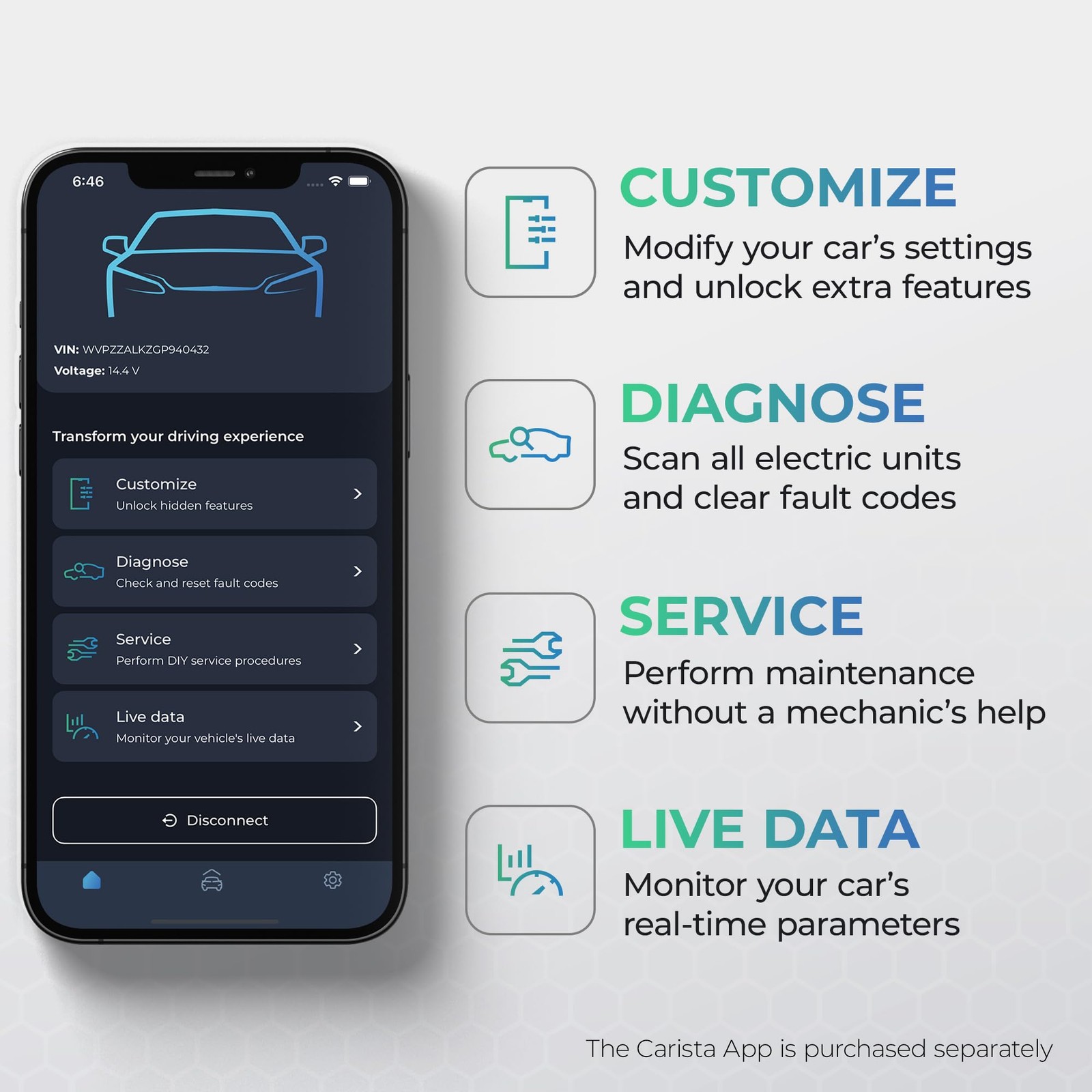 Carista OBD - Bluetooth OBD2 Scanner - Car Diagnostic Tool and White
