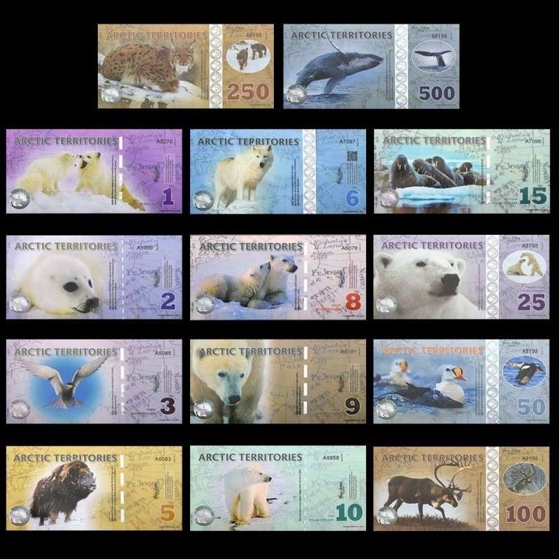 14 Pcs Arctic Territories Set 1-500, 2011-2017 Polar Animals UNC Free Shipping