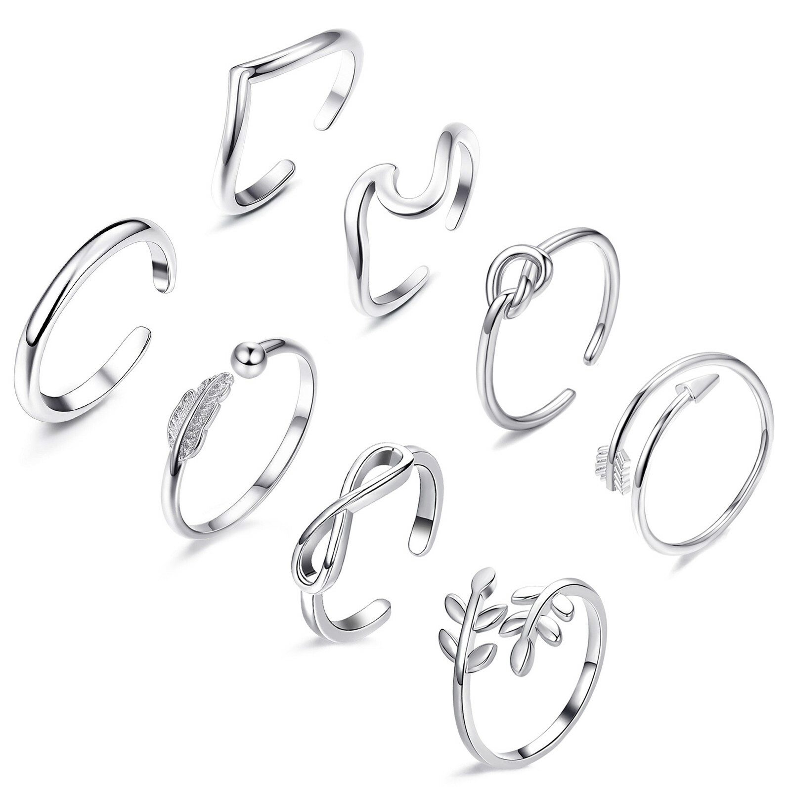 Wholesale 8Pcs/Set Jewelry Silver/Gold/Rose Gold Toe Copper Rings Women Gifts