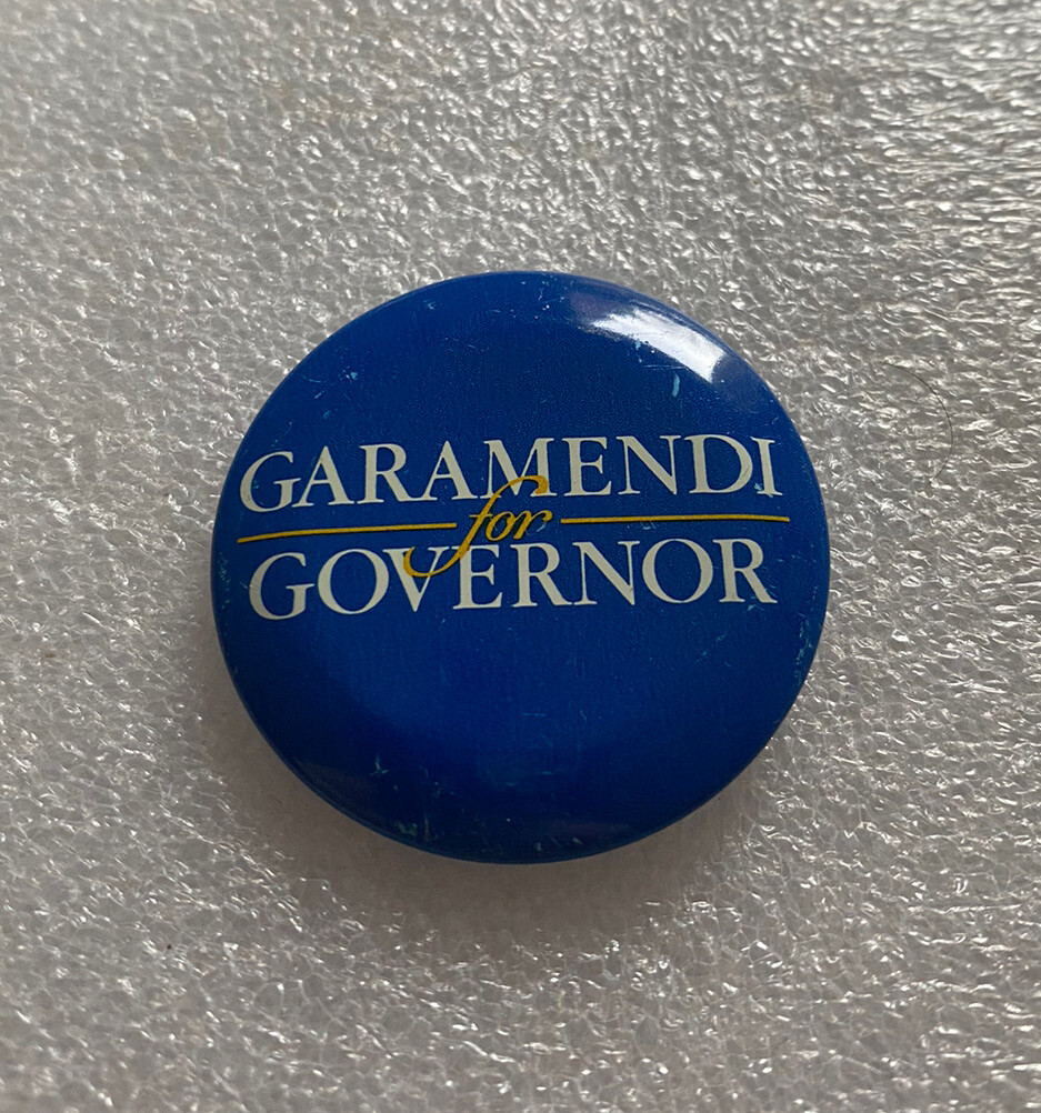 1982 John Garamendi for Governor California Local pin button 1-5/8" Democrat