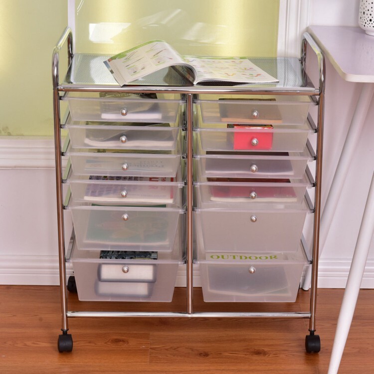 12-Drawer Utility Storage Rolling Cart w/Removable Drawers and Lockable Wheels