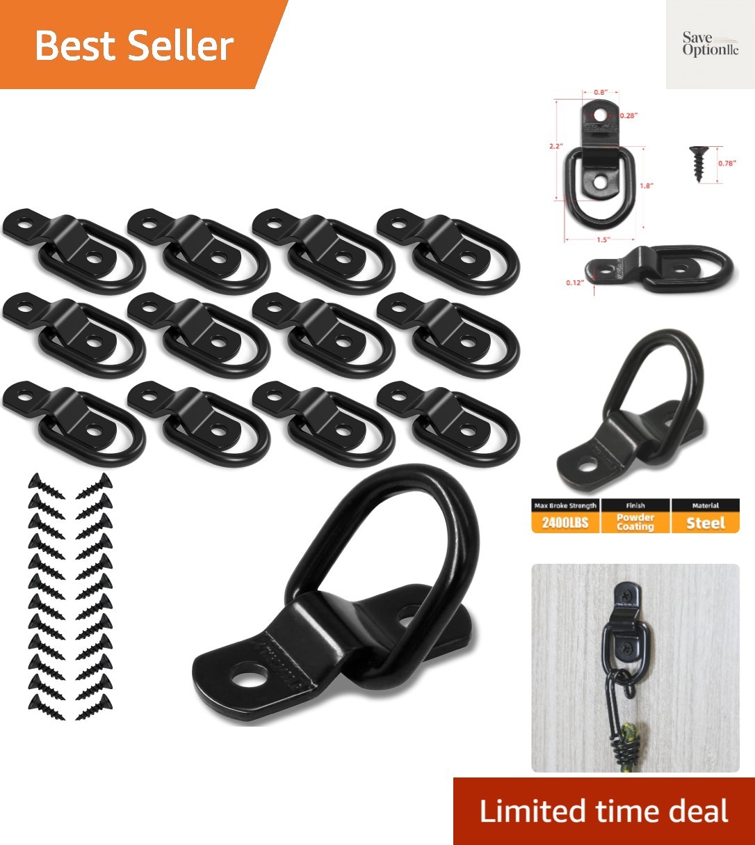 12 Pack D Rings Tie Down Anchors Hooks with Screws for Trailer Truck Bed Bracket