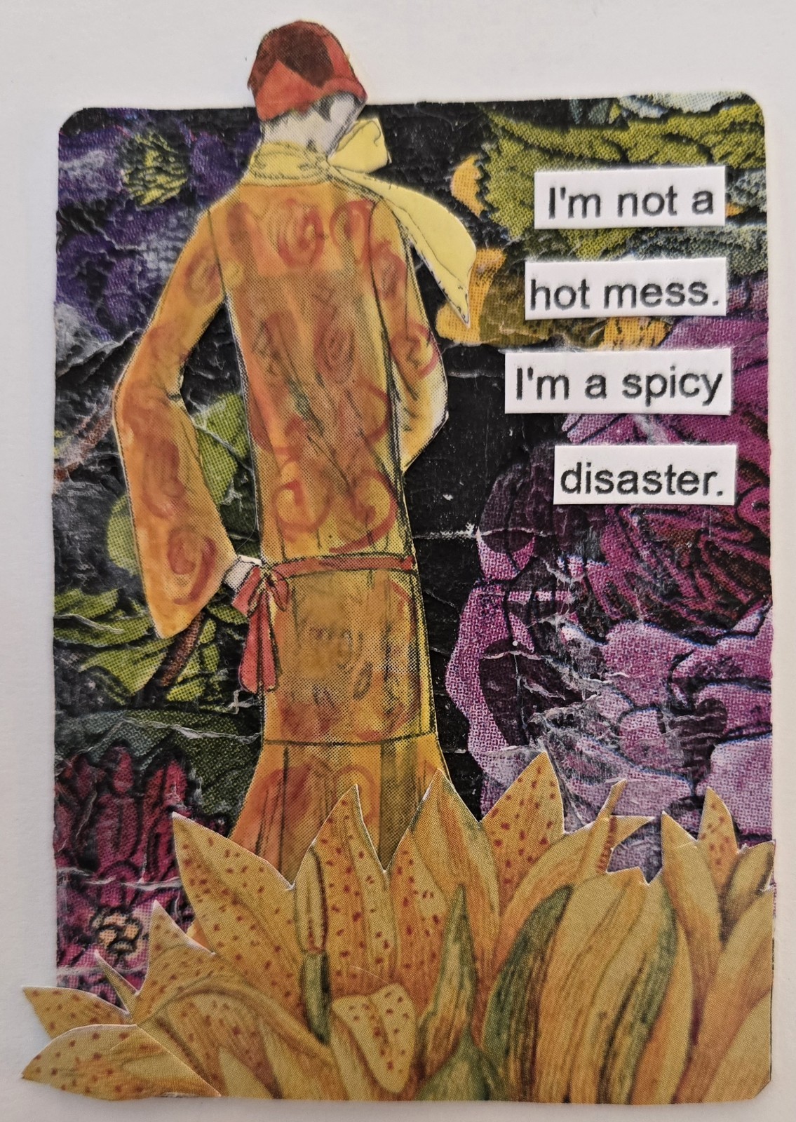 Mixed Media Collage Art Card ACEO ATC Snarky Flapper Spicy Disaster SALE