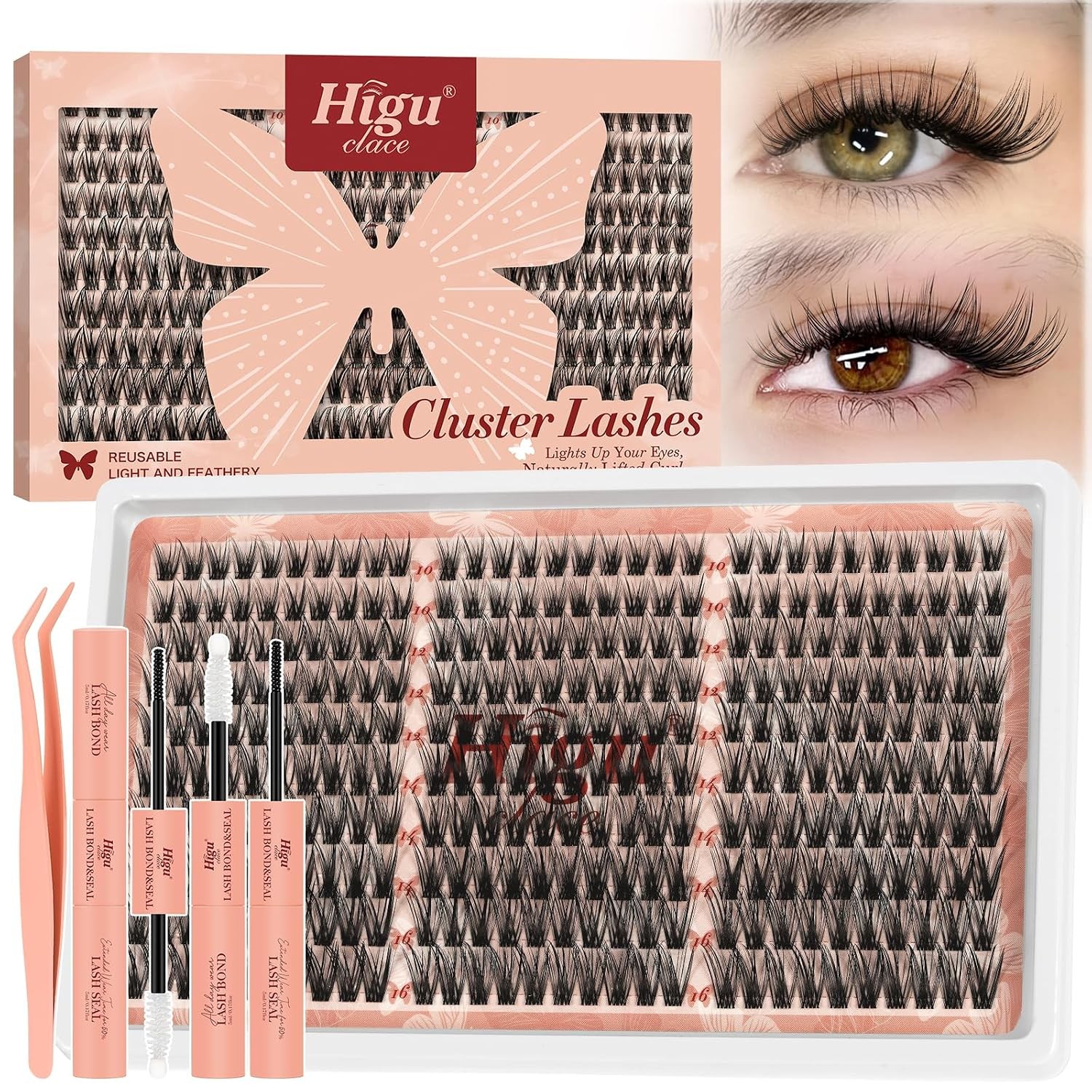 Higu clace Lash Clusters Kit: Wispy, Natural DIY Lash Extension 10-16mm