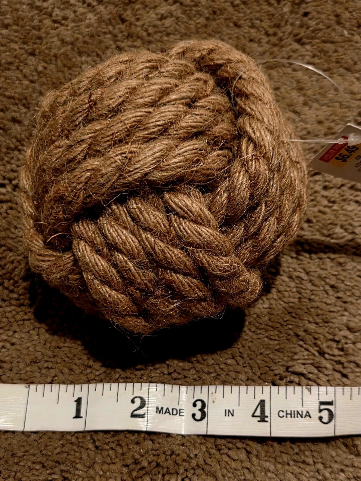 Nautical Rope Knot Ball Brown Natural Finish 4 in