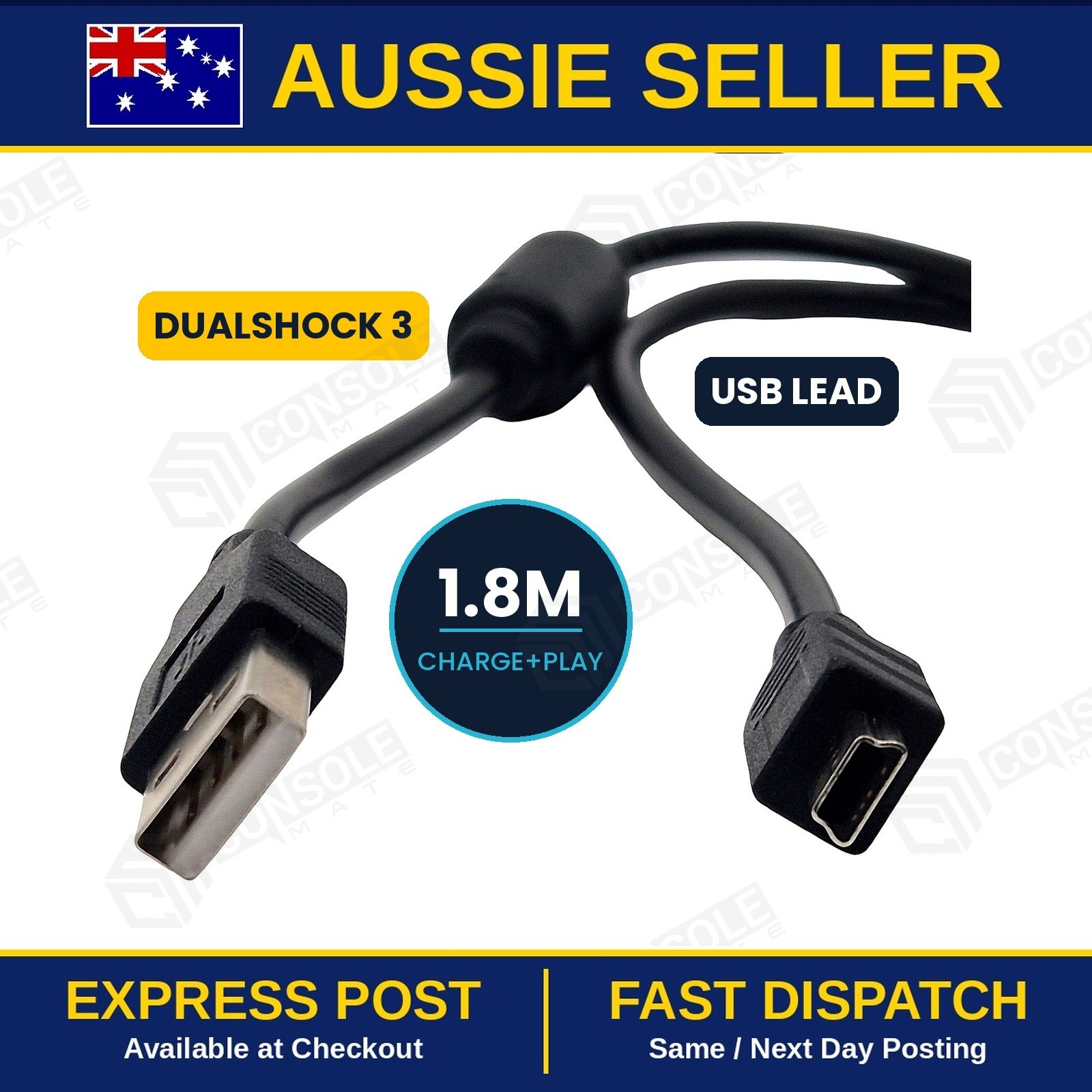 USB Charge & Play Cable for PS3 DualShock 3 Controller | 1.8m Lead Brand New