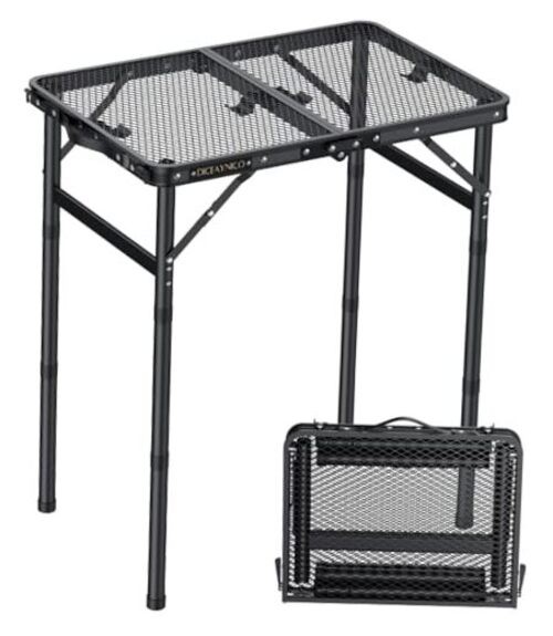 Folding Camping Table, 22" x 15" Picnic Table with 3 2-Fold Mesh Tabletop