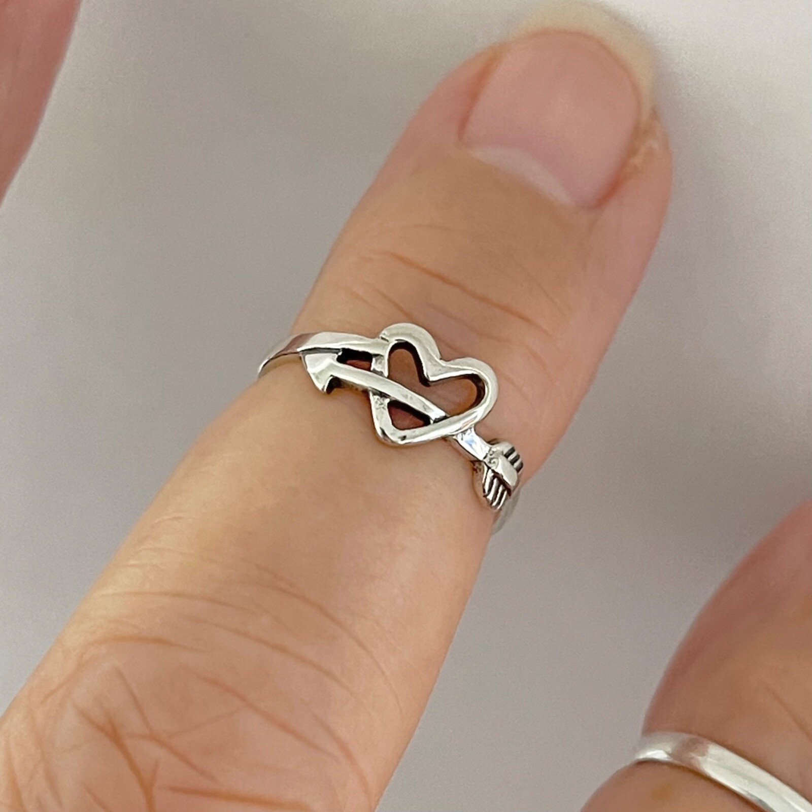 Sterling Silver Heart With Arrow Toe Ring, Silver Rings, Heart Ring