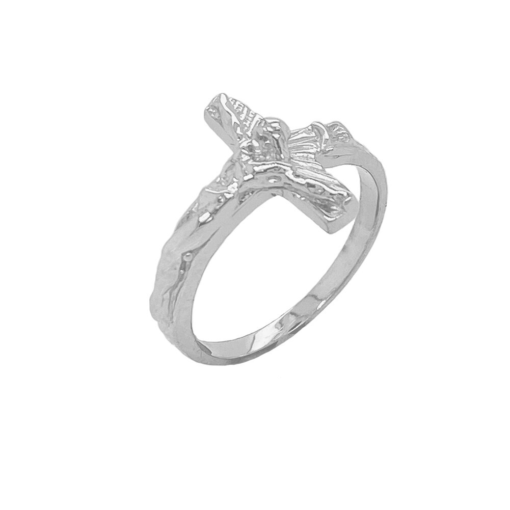 Sideways Crucifix Cross Statement Ring in Sterling Silver