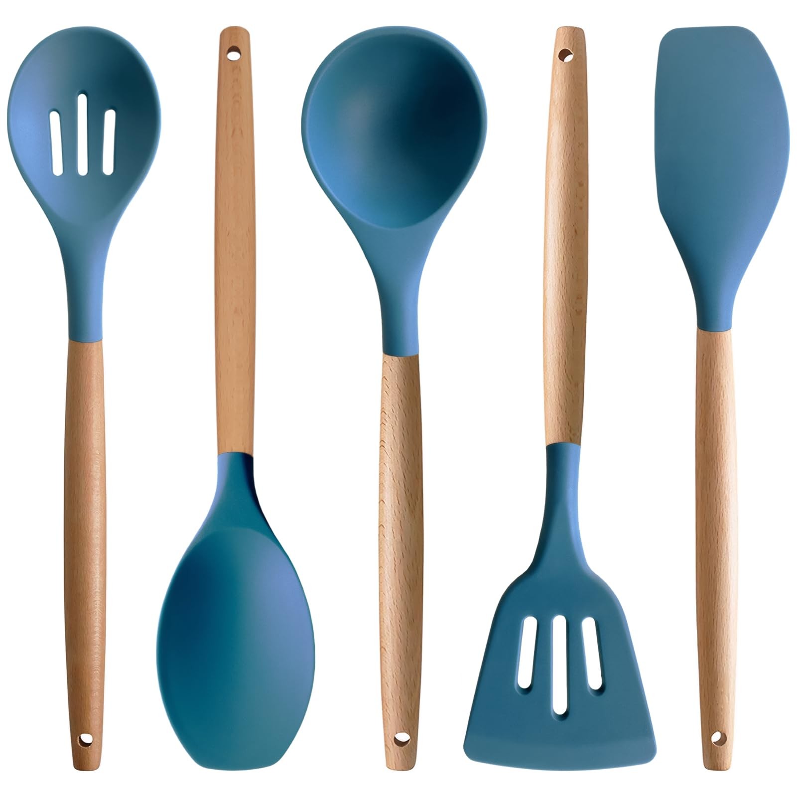 IOCBYHZ Silicone Kitchen Cooking Utensils Set 5Pcs 5-Piece Set, Blue