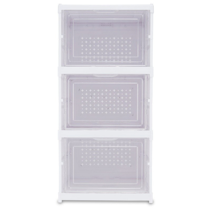 3-Tier Collapsible Shoe Organizer Clear Plastic Stackable Storage Rack Entryway