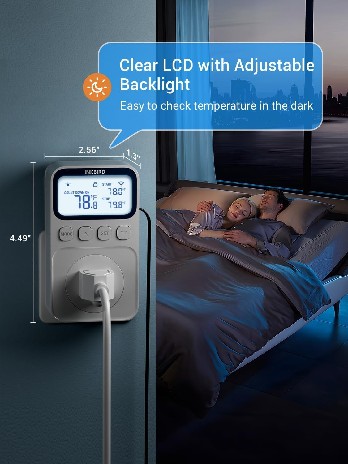 Plug in Thermostat Wifi 1800W 15A Heating Cooling Timer Countdown Mode