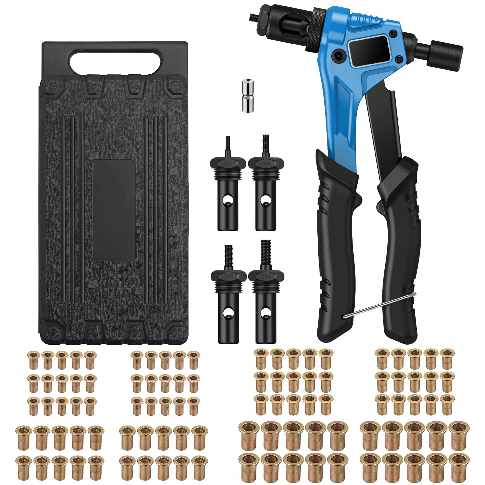 Rivet Nut Pliers Set, Professional Hand Riveter with M3 M4 M5 M6 Mandrels and 100pcs N...