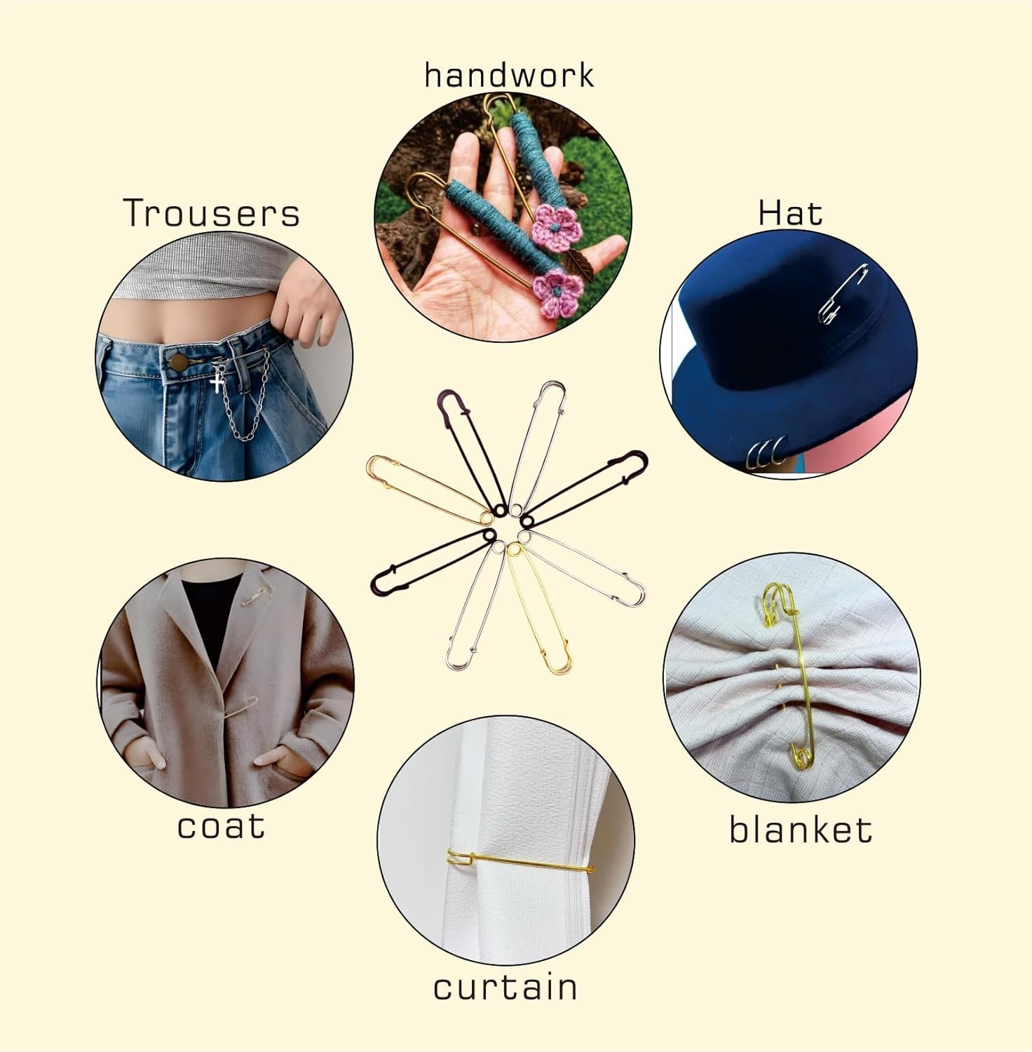 10PCS Large Safety Pins,4 Inch Heavy Duty,3 Colors Extra Large Safety pins （3G