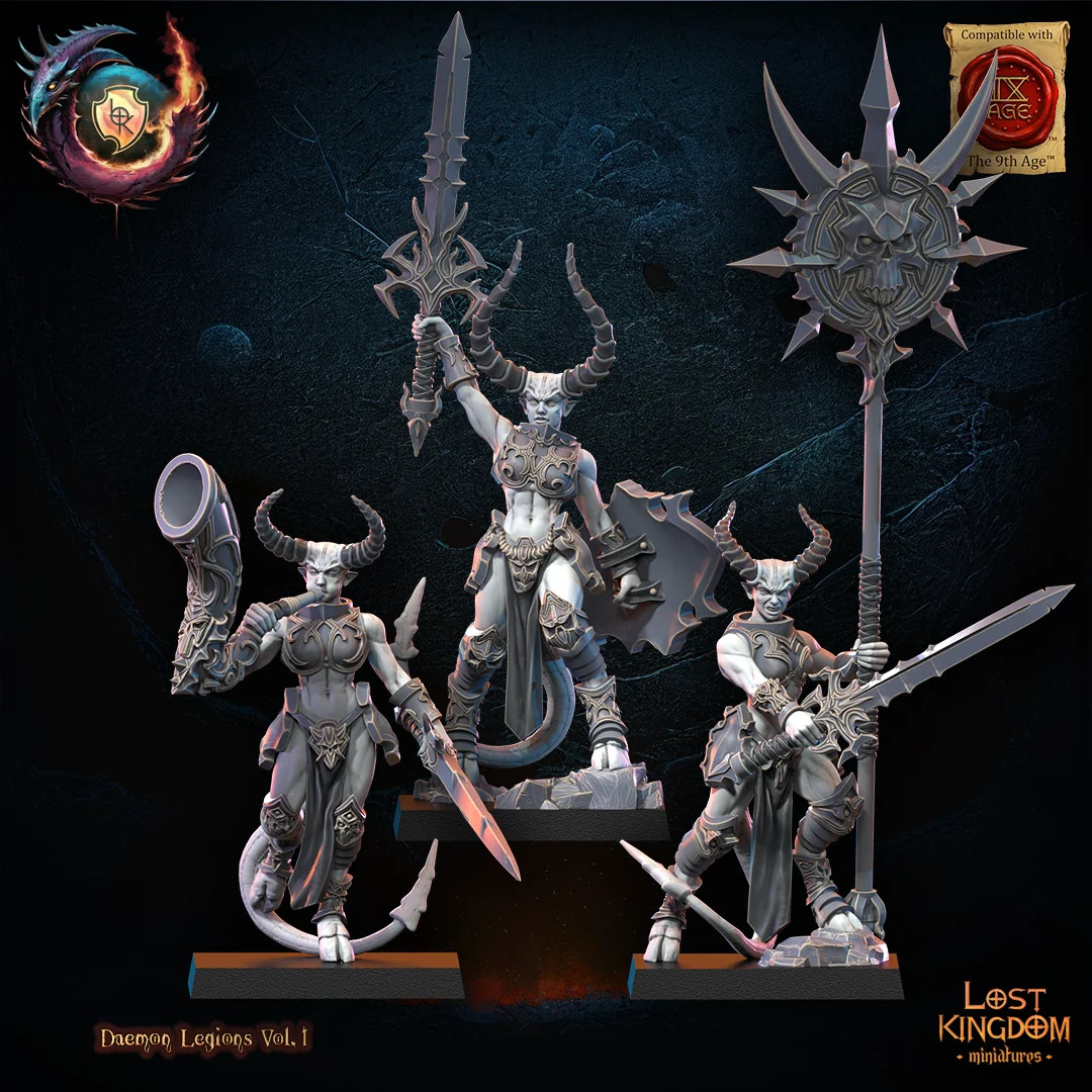 Succubi Warriors Command Group - 28-32mm Daemon - Resin Tabletop Miniature
