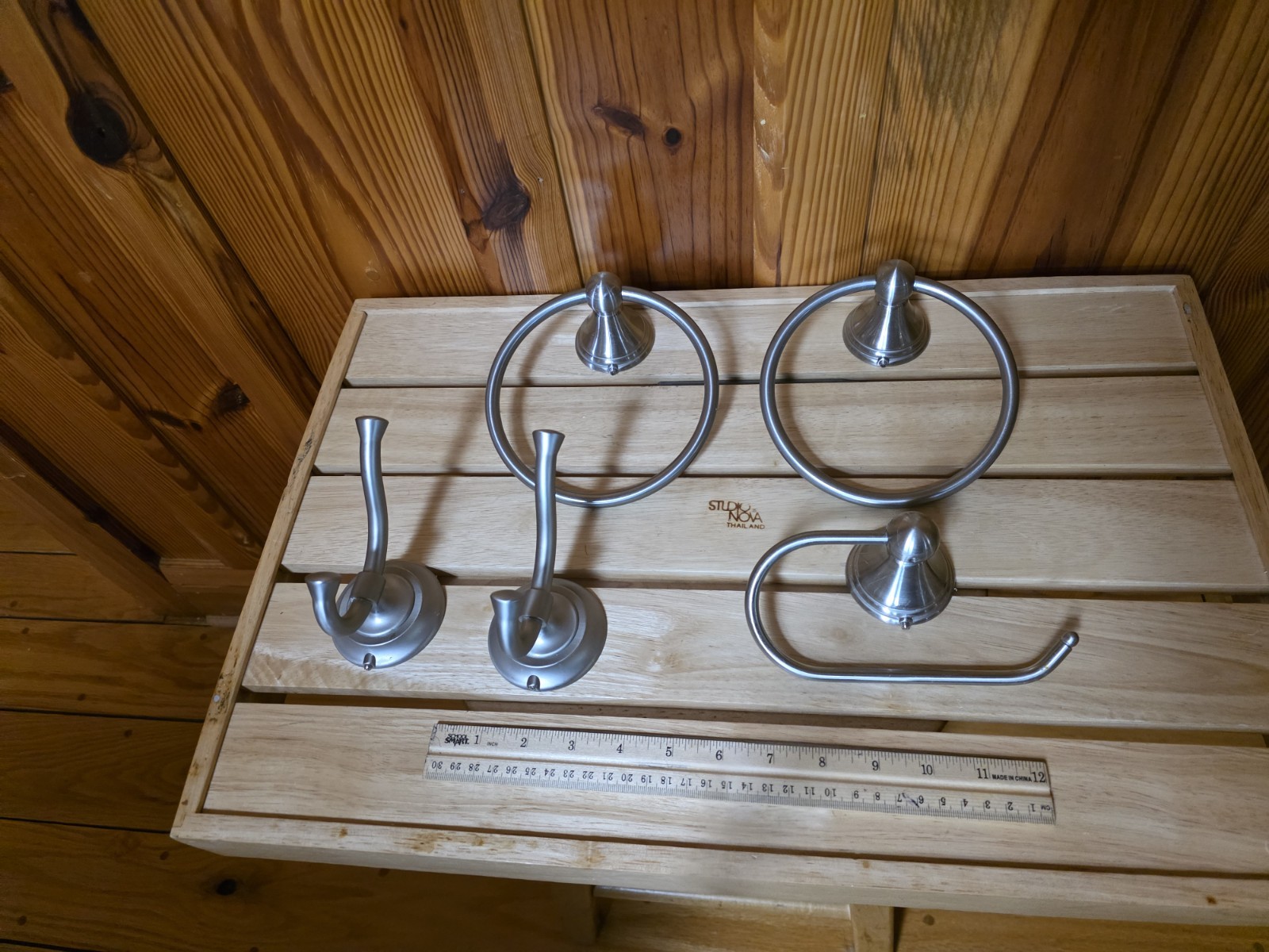 5 Piece Bath Hardware Accessories 2 Dble Hooks/2 Rings/TP Holder Brushed Nickel