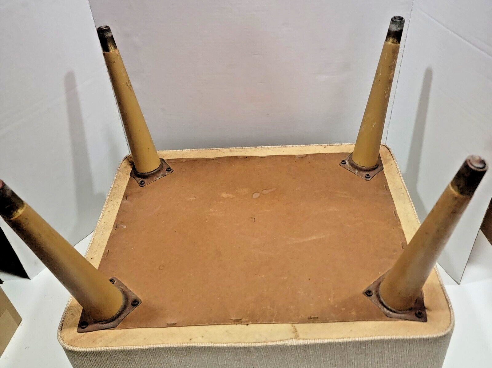 Vintage Beige Vinyl Sewing Seat Hassock Ottoman w/Storage