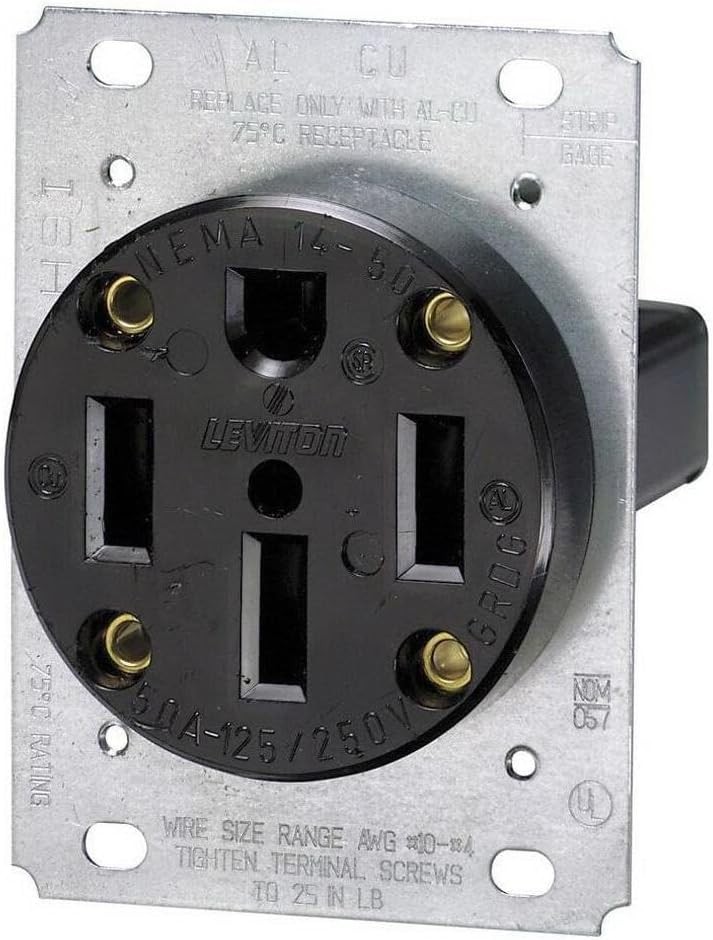 Leviton 279-S00 50 Amp, 125/250V, Nema 14-50R, 3P, 4W, Flush Pack of 1, Black