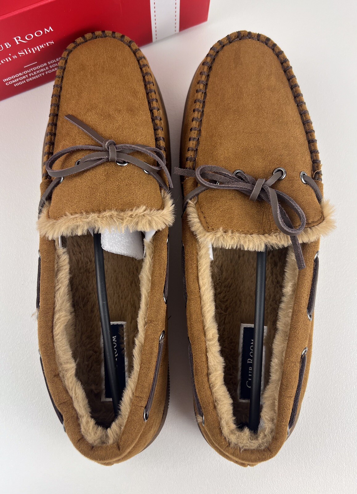Club Room Mens Brown Slip On Tan Moccasin Slippers Shoes Size XLarge 12-13
