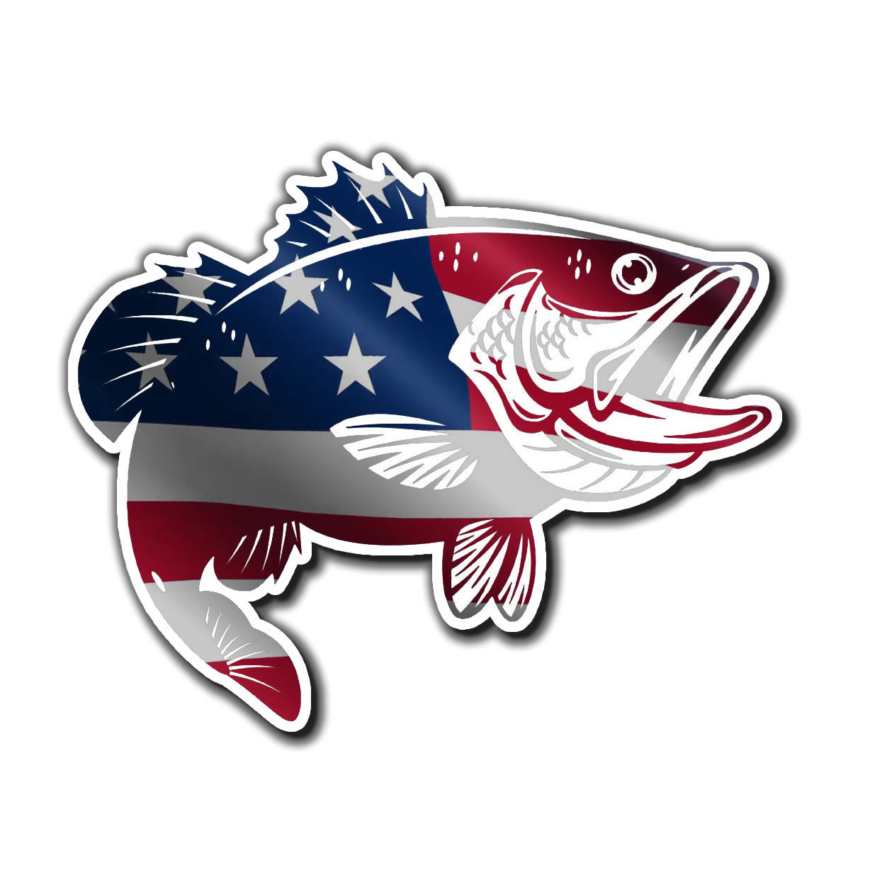 USA Bass Fish Sticker America Flag Fishing Decal 5"