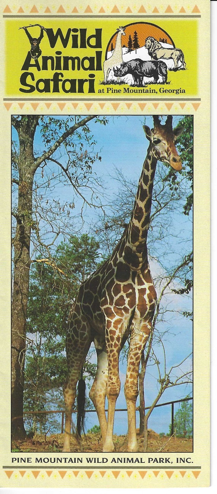 WILD ANIMAL SAFARI at Pine Mountain, Georgia, GA, Color Travel Brochure Tri-Fold