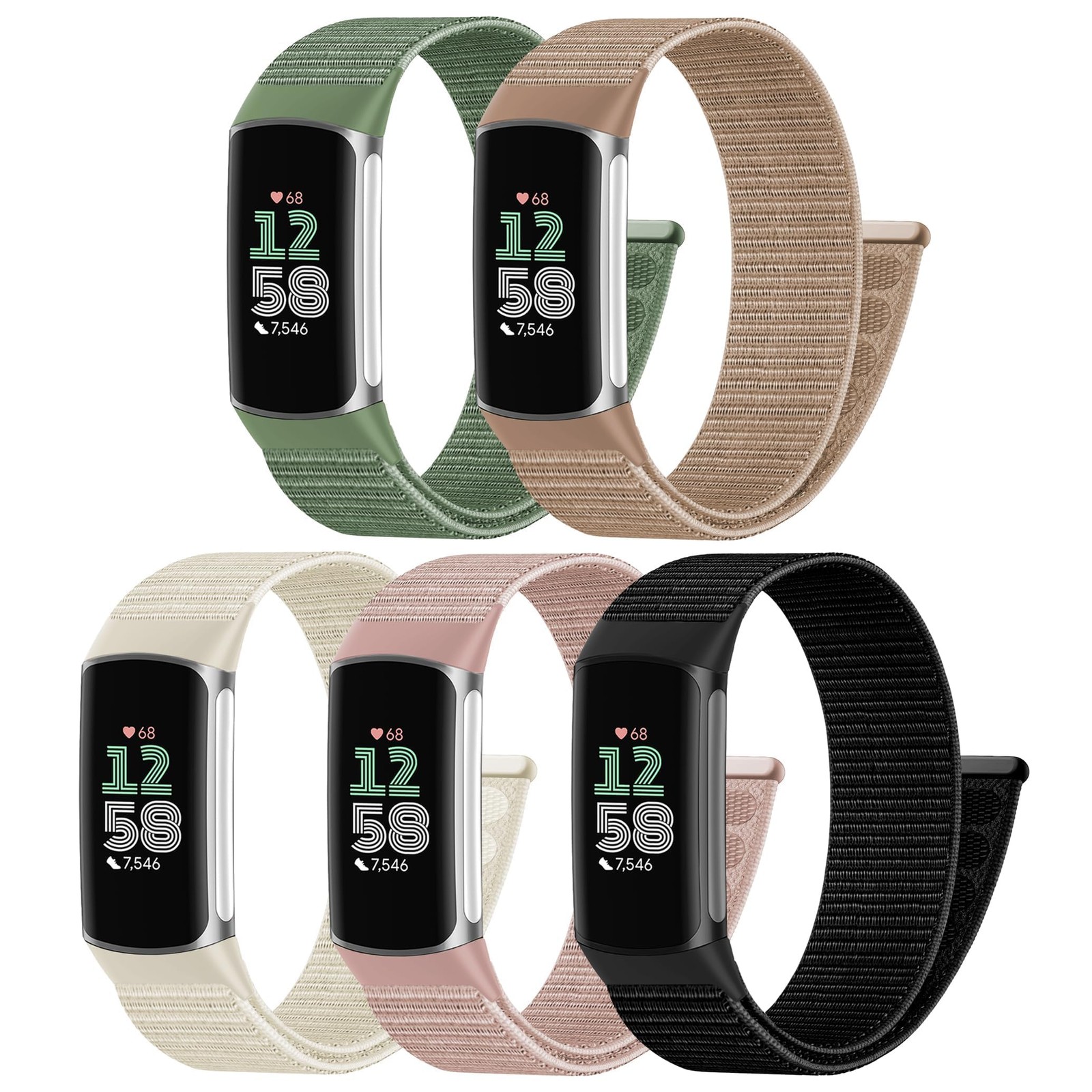 5 Pack Sport Loop Nylon with Fitbit Charge 6/Fitbit Charge 5 Bands, Soft Nylo...