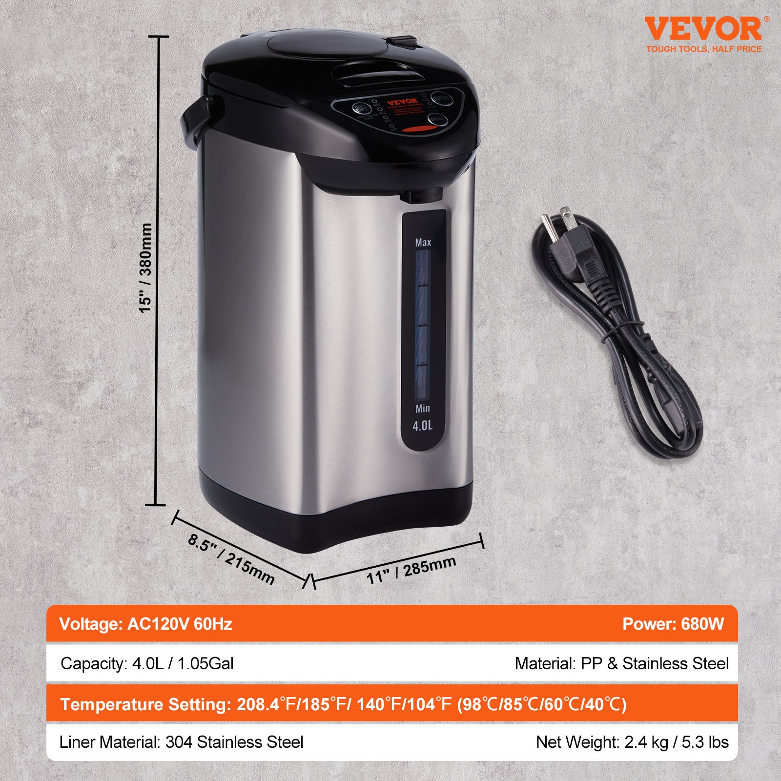 VEVOR Instant Hot Water Dispenser 4L/135oz Electric Countertop Water Dispenser