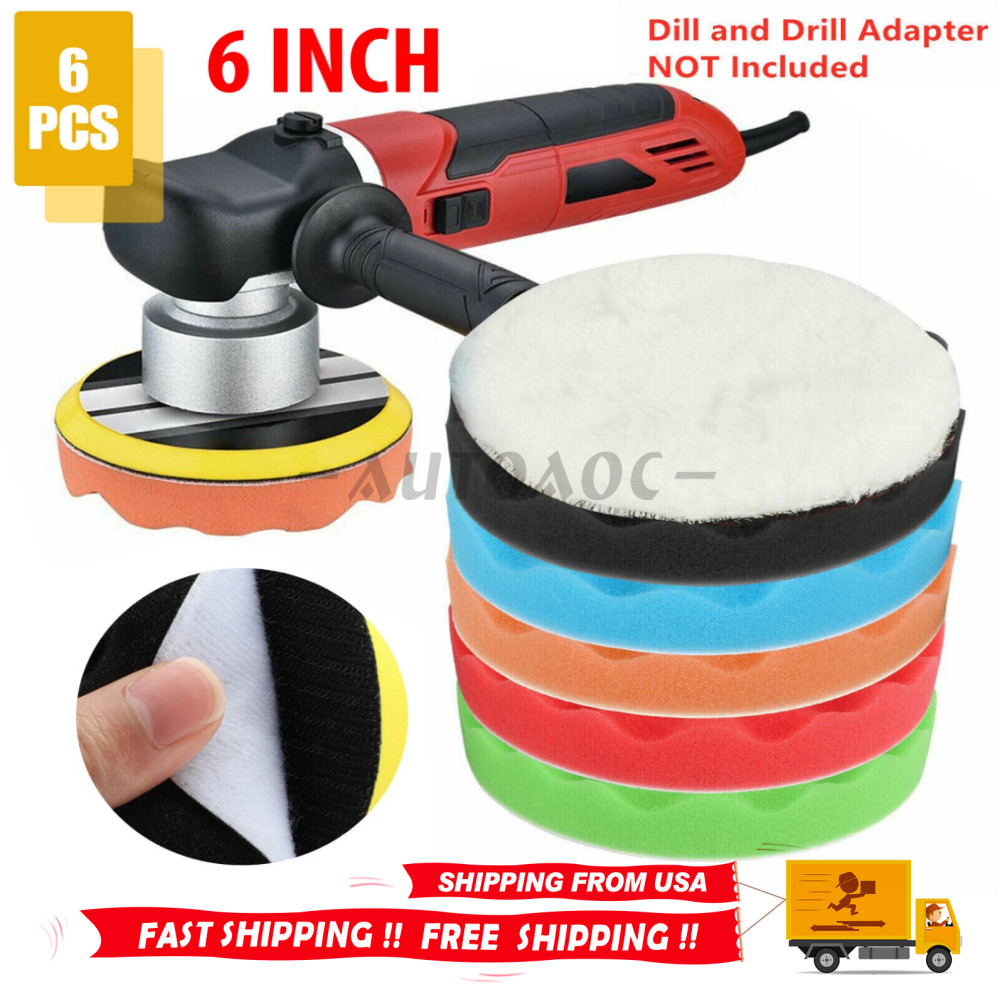 6Pcs 6 Inch Polishing Pads Sponge Waxing Foam Buffing Kit Car Polisher for Drill