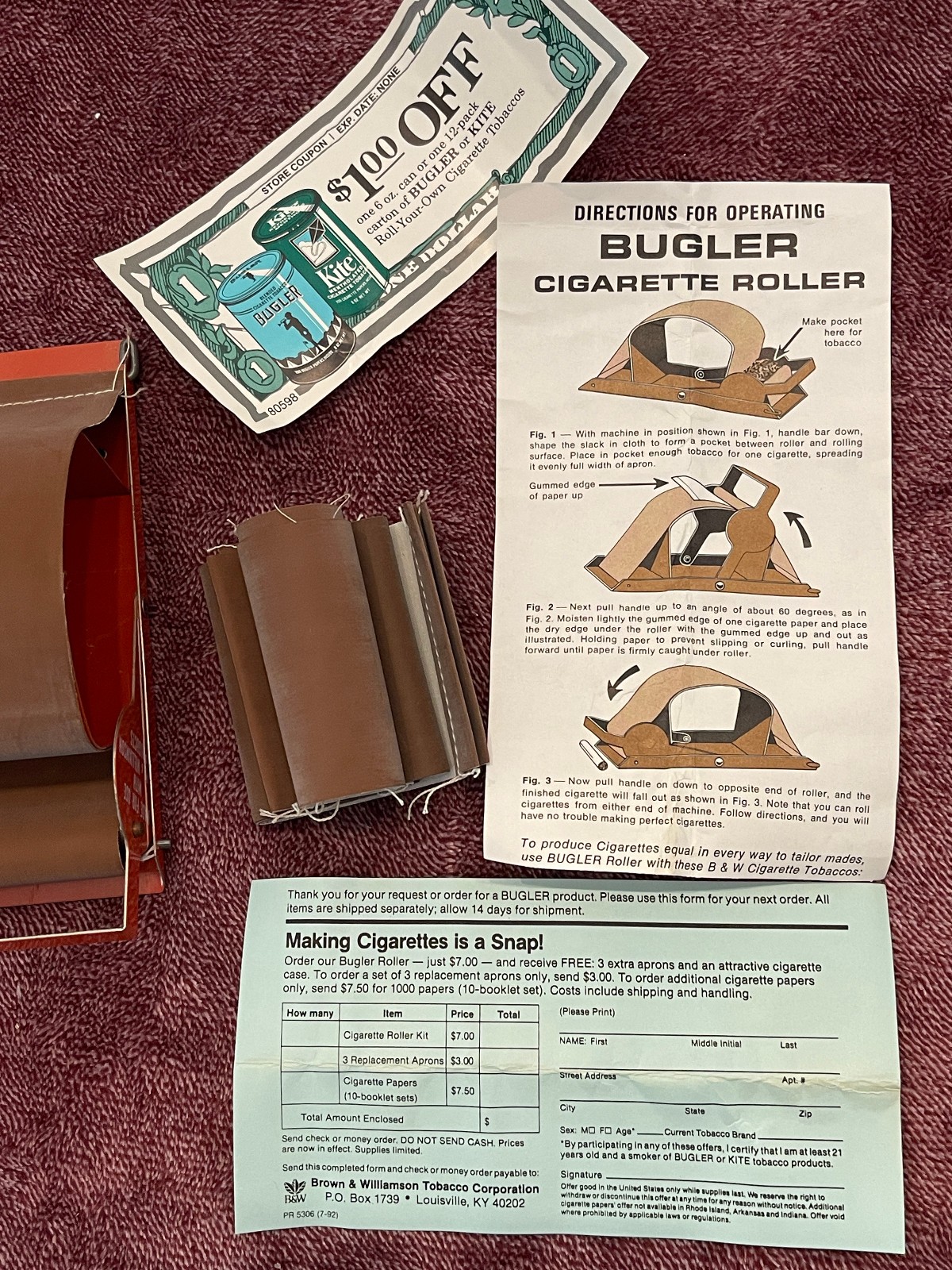 Pre-1960s Brown & Williamson–branded Bugler Cigarette Rolling Machine NEW!