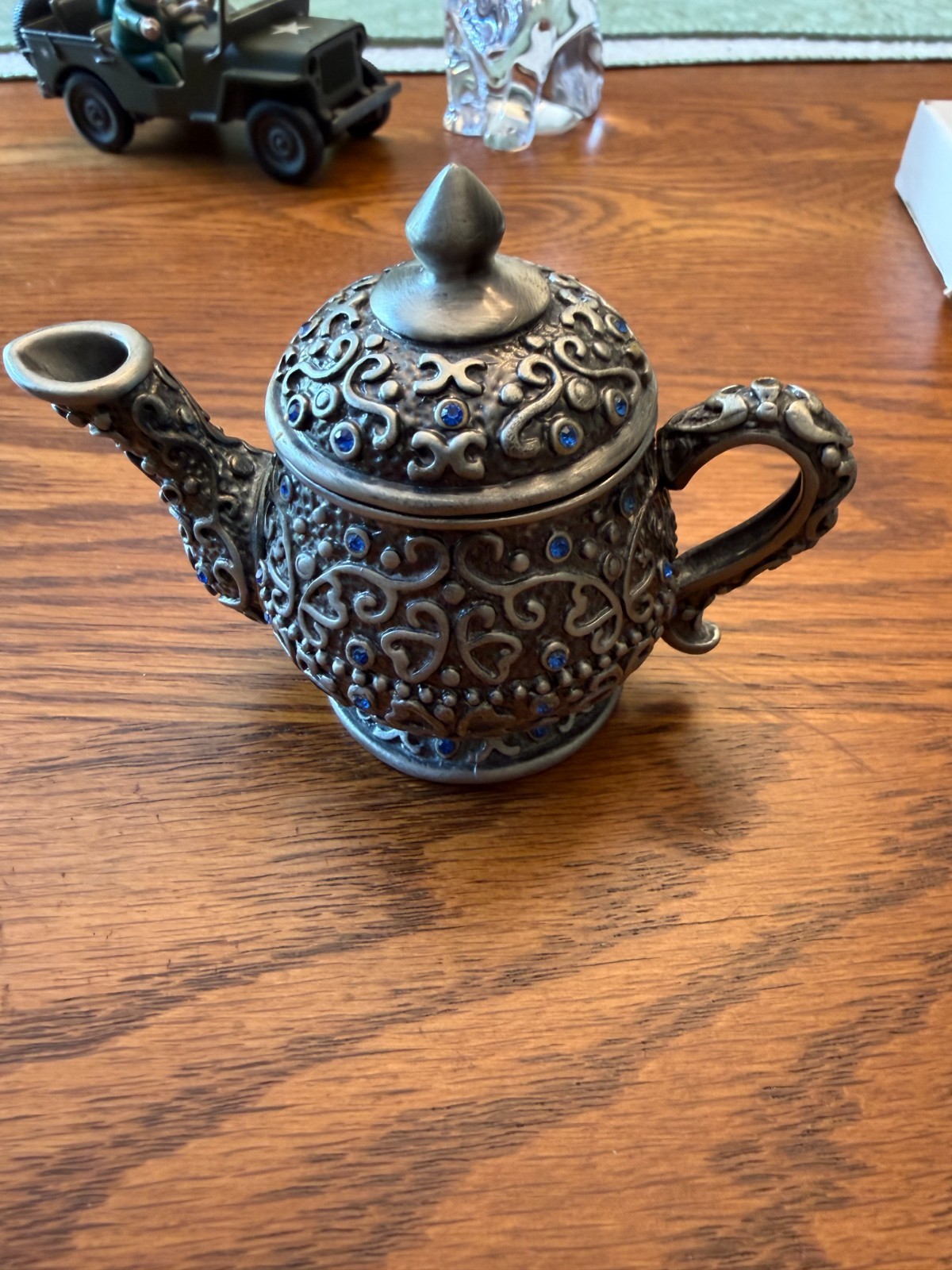 Perry Borrelli Blue Jeweled Teapot Trinket Box