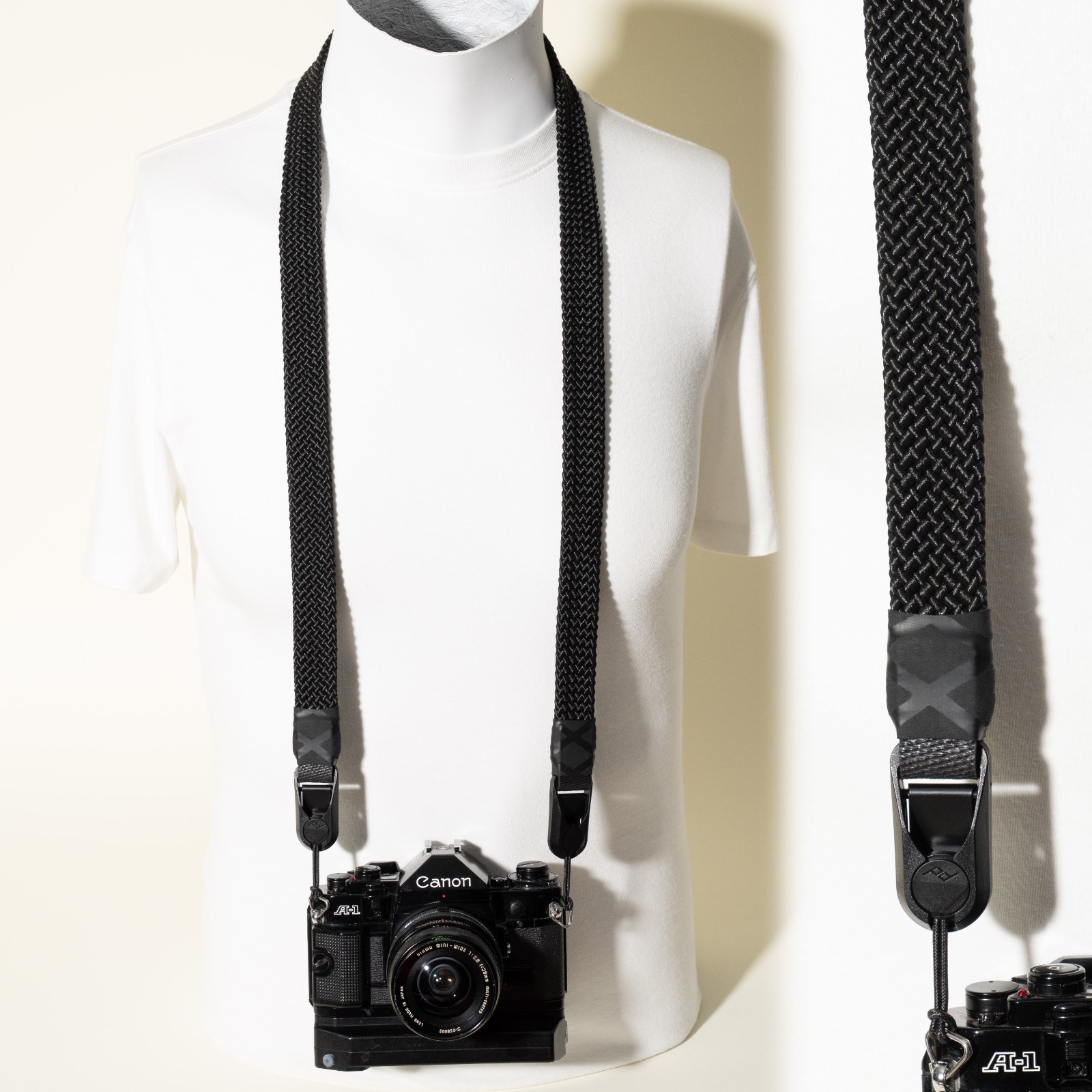 Black Flat Braid Paracord Camera Neck Strap Handmade 44" + Peak Design Anchors