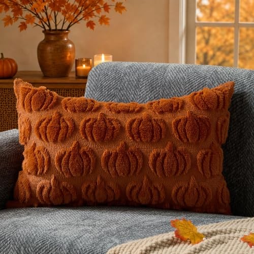 Fall Pillow Covers 12x20 Rust Plush 20" x 12" (Pack of 1) Rust Little Pumpkin