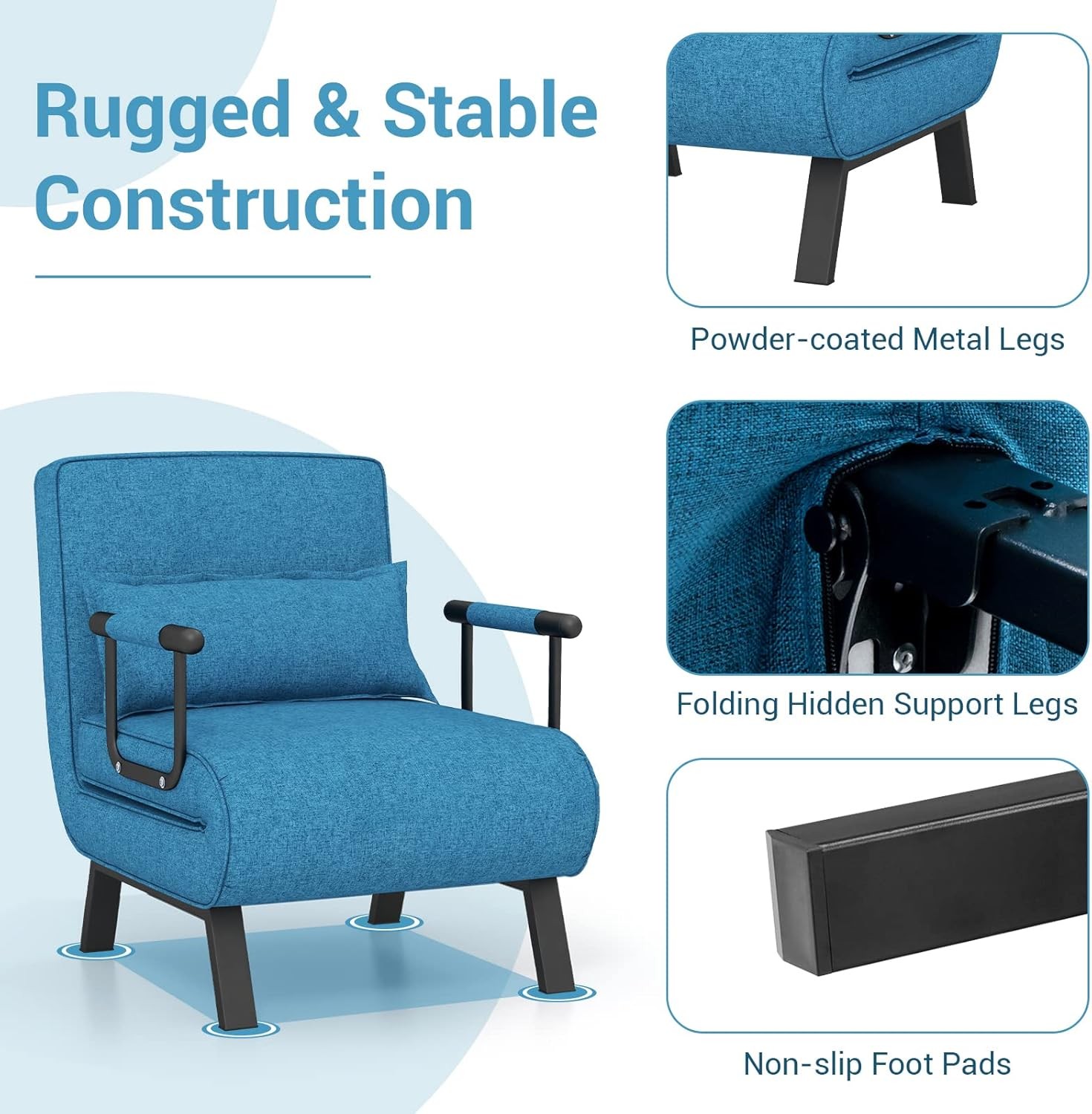4-in-1 Convertible Sofa Chair Bed Leisure Recliner Sleeper W/ 6 Adjustable