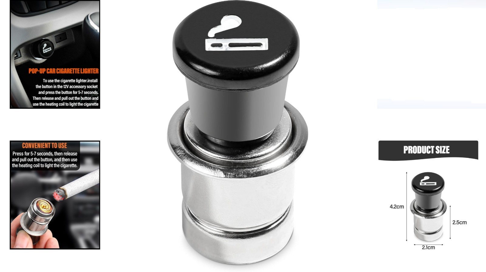 Pop-Out Car Cigarette Lighter 12V Plug Replacement Auto Accessory Fits Most V...