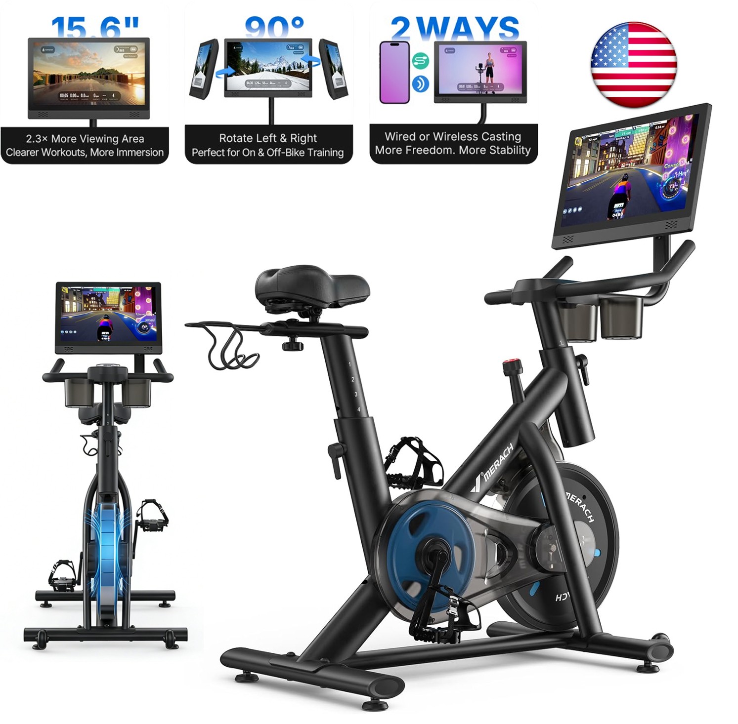 MERACH Indoor Exercise Bike stationary bike 300lbs Weight Capacity Tablet Mount