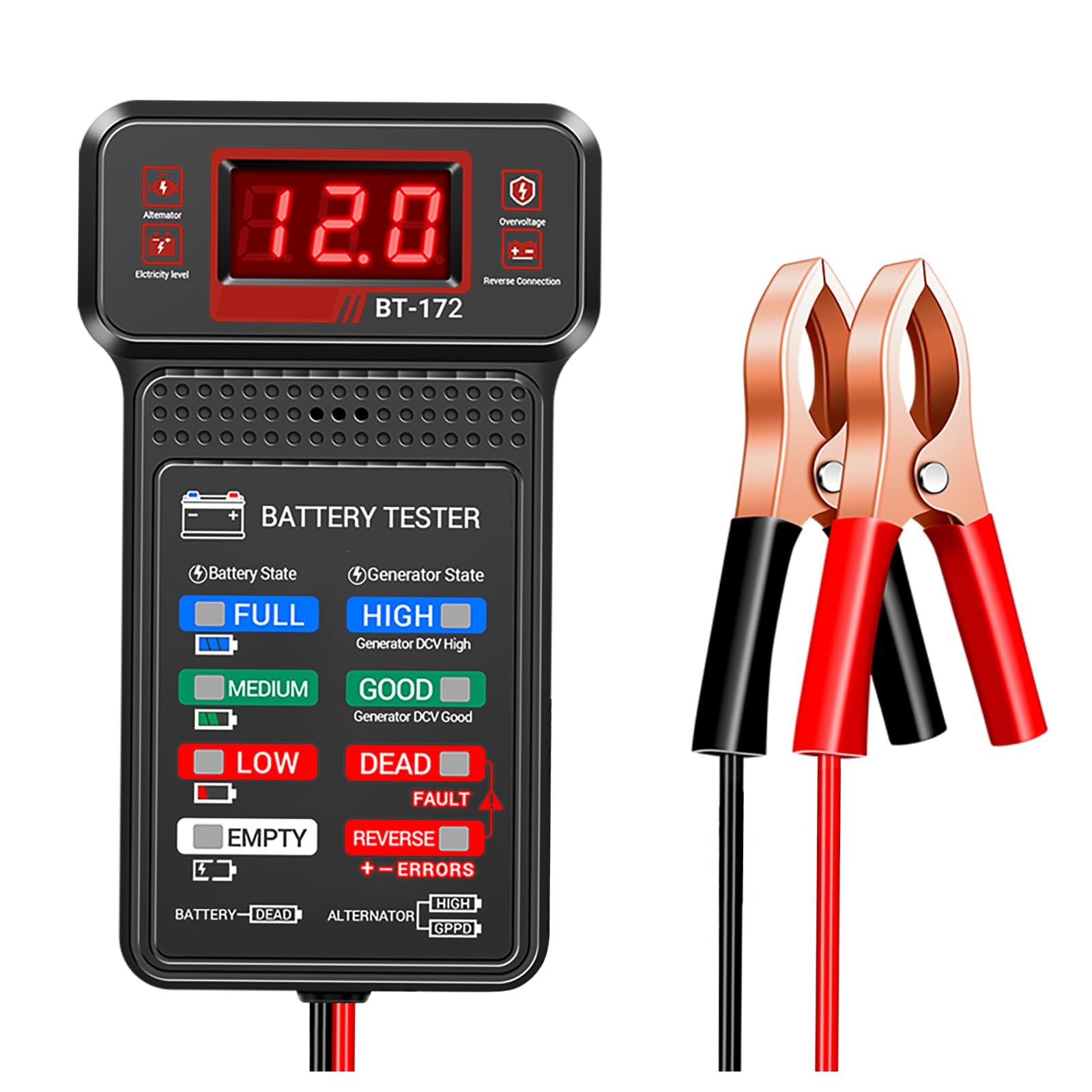 Car Battery Testers with LCD Display & LED Indicators,Battery Load Black