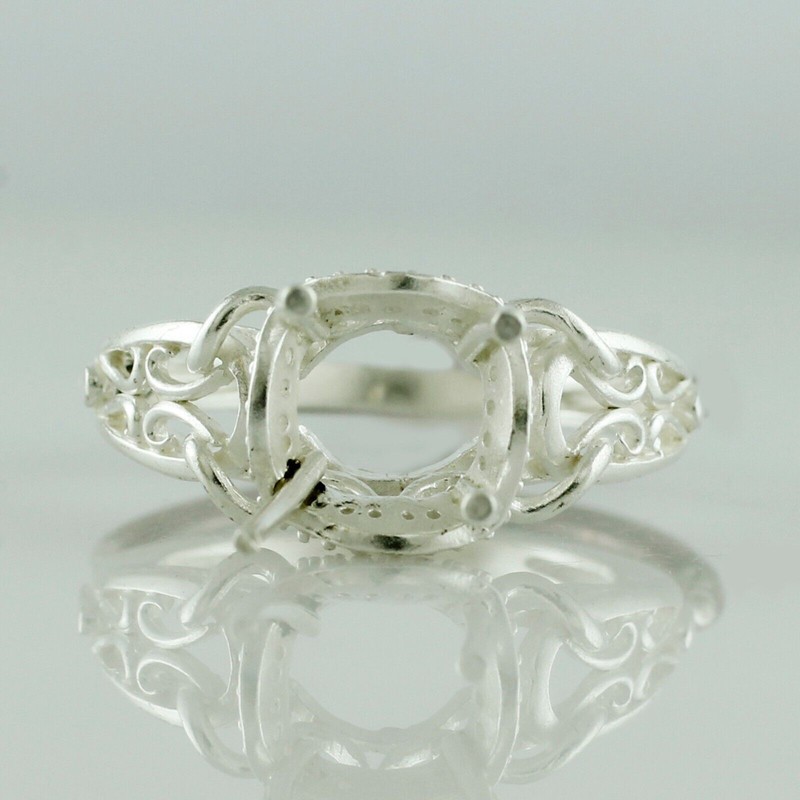 Vintage Style 9MM Cushion Shape Semi Mount 925 Sterling Silver Ring For Women