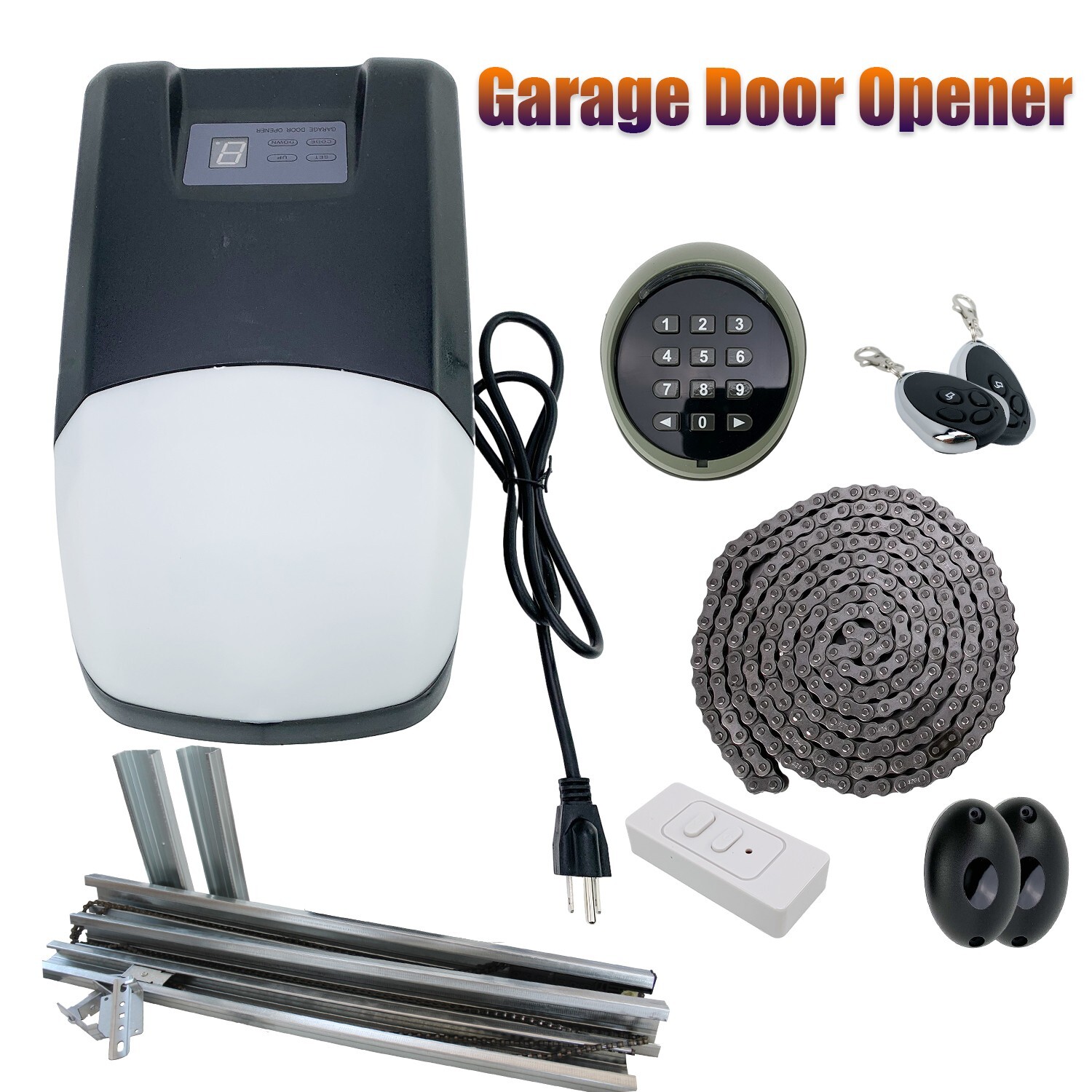 750LB 3/4 HP Electric Garage Door Opener Chain Drive w/2 Remote Controls Kit