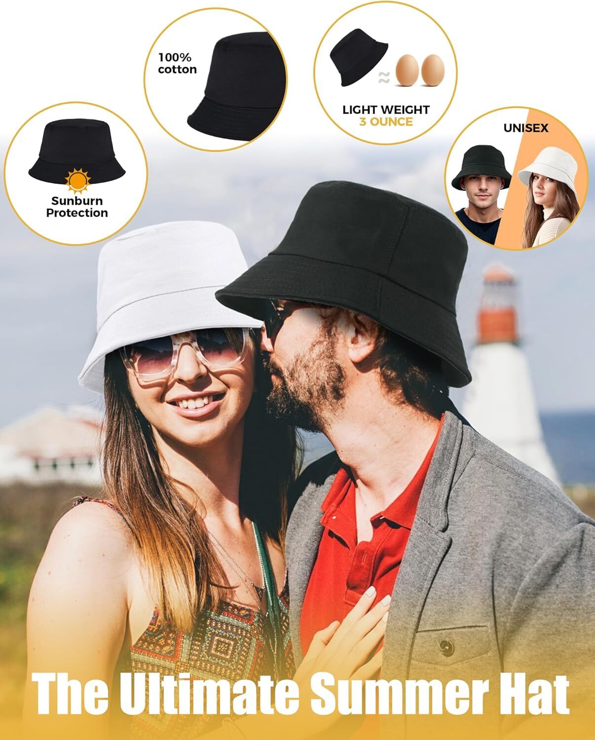 Unisex Bucket Hat for Women Men Cotton Summer Sun Beach Hat, Large, Black