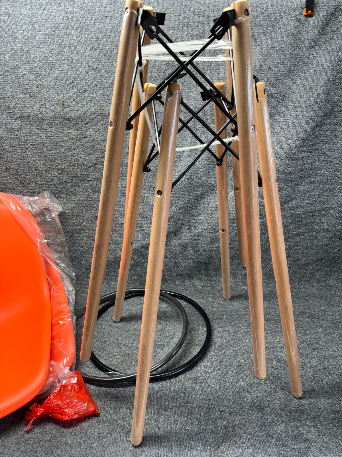 2-piece Paris Tower Wood and Steel-based Barstool Plastic Seat Set Orange