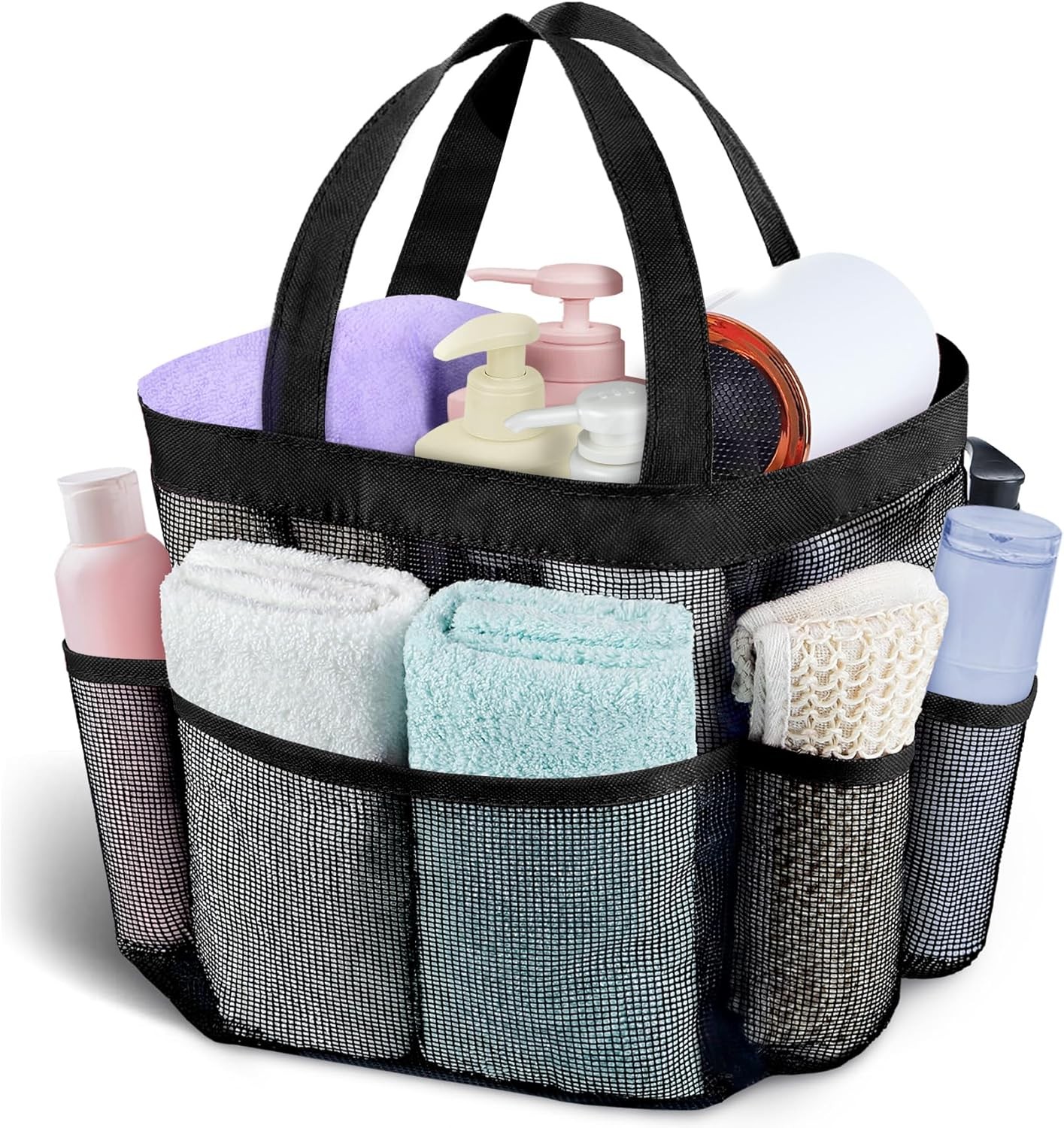 Attmu Mesh Shower Caddy Portable, Quick Dry Hanging Tote #10227, Black