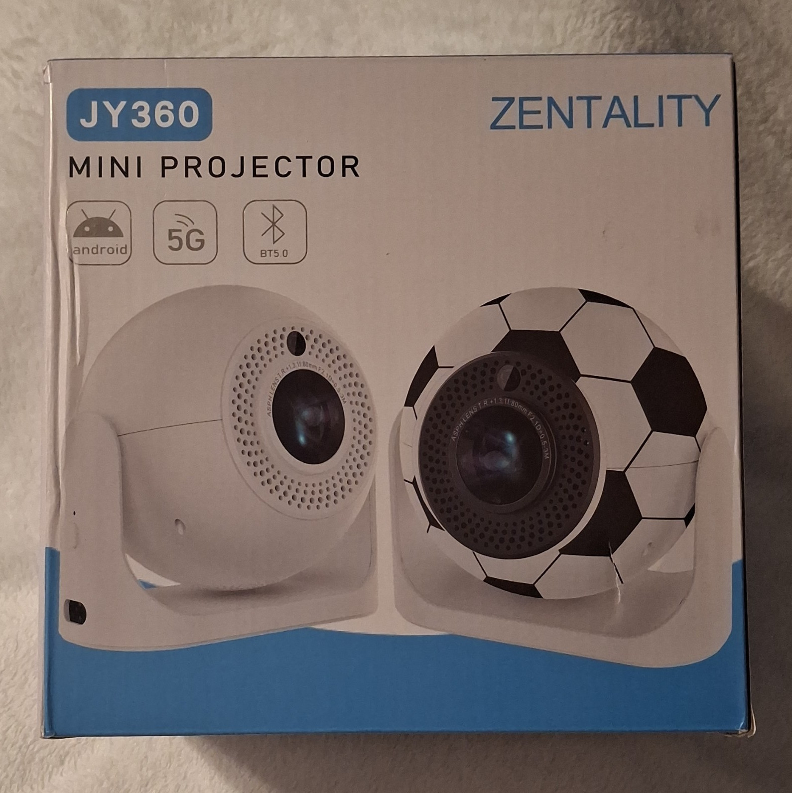 Zentality JY360 Mini LED Projector 1080p Android Wi-Fi Bluetooth White