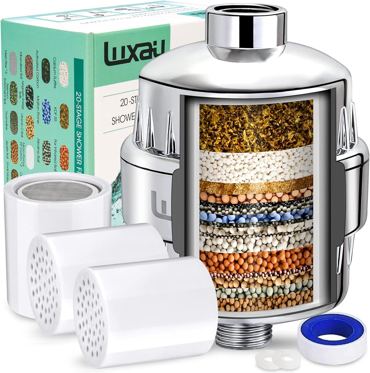 Purificador De Agua Con Filtro De Cabezal De Ducha De 20 Etapas Con 3 Cartuchos